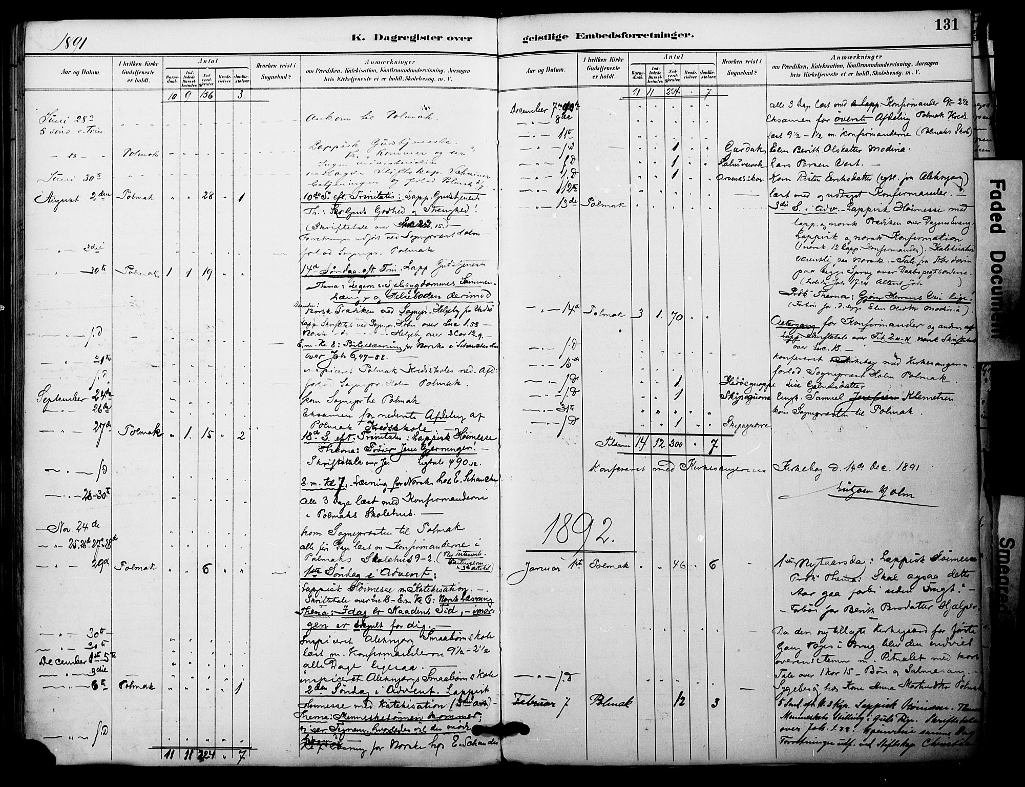 Nesseby sokneprestkontor, SATØ/S-1330/H/Ha/L0005kirke: Parish register (official) no. 5, 1885-1906, p. 131