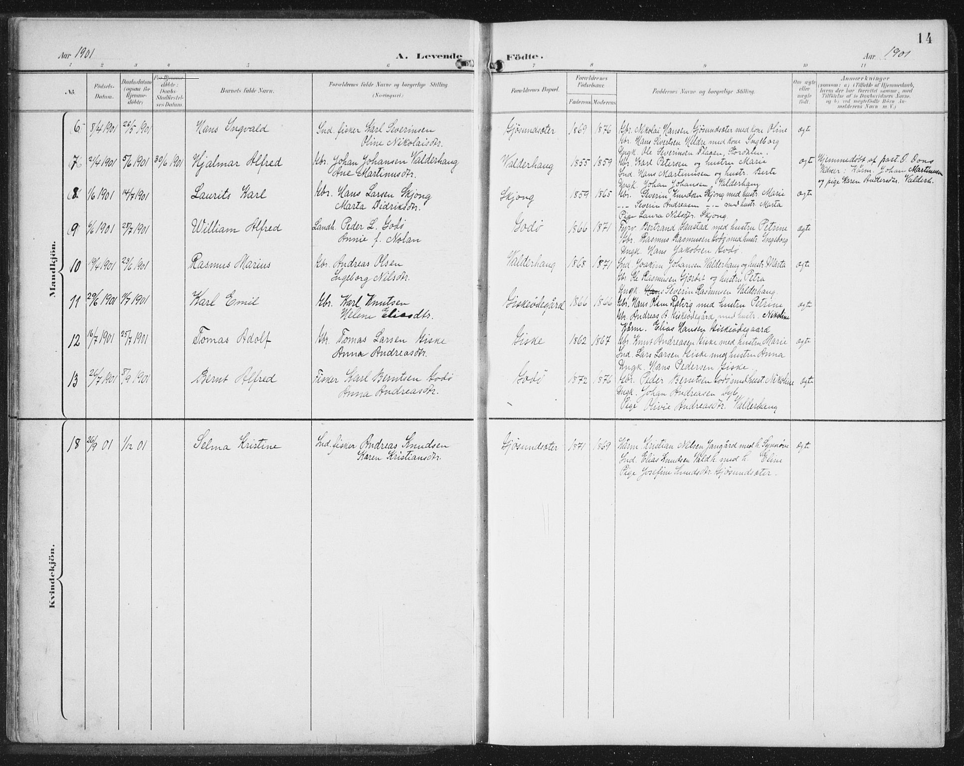 Ministerialprotokoller, klokkerbøker og fødselsregistre - Møre og Romsdal, AV/SAT-A-1454/534/L0489: Parish register (copy) no. 534C01, 1899-1941, p. 14