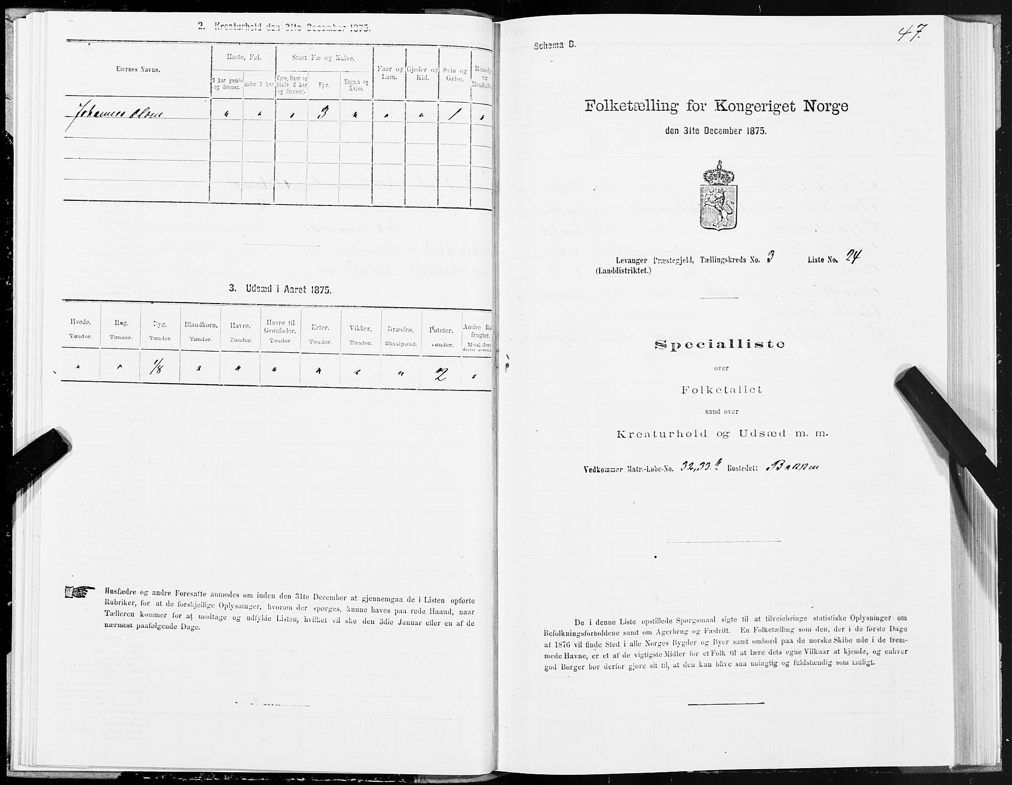 SAT, 1875 census for 1720L Levanger/Levanger, 1875, p. 2047