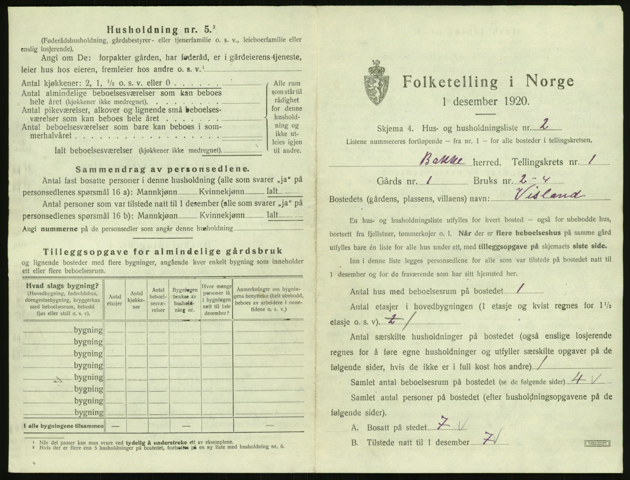 SAK, 1920 census for Bakke, 1920, p. 54