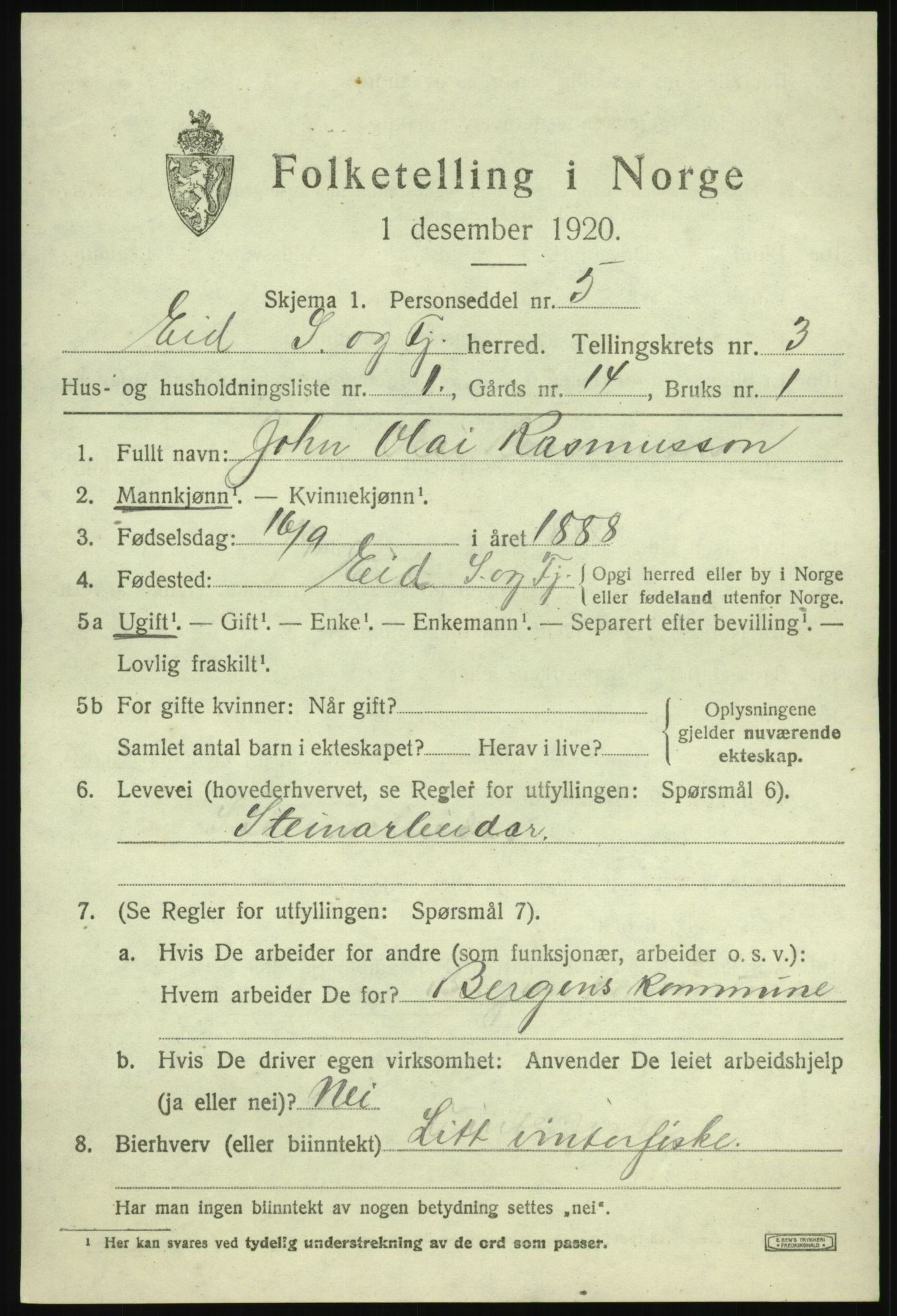 SAB, 1920 census for Eid, 1920, p. 2006
