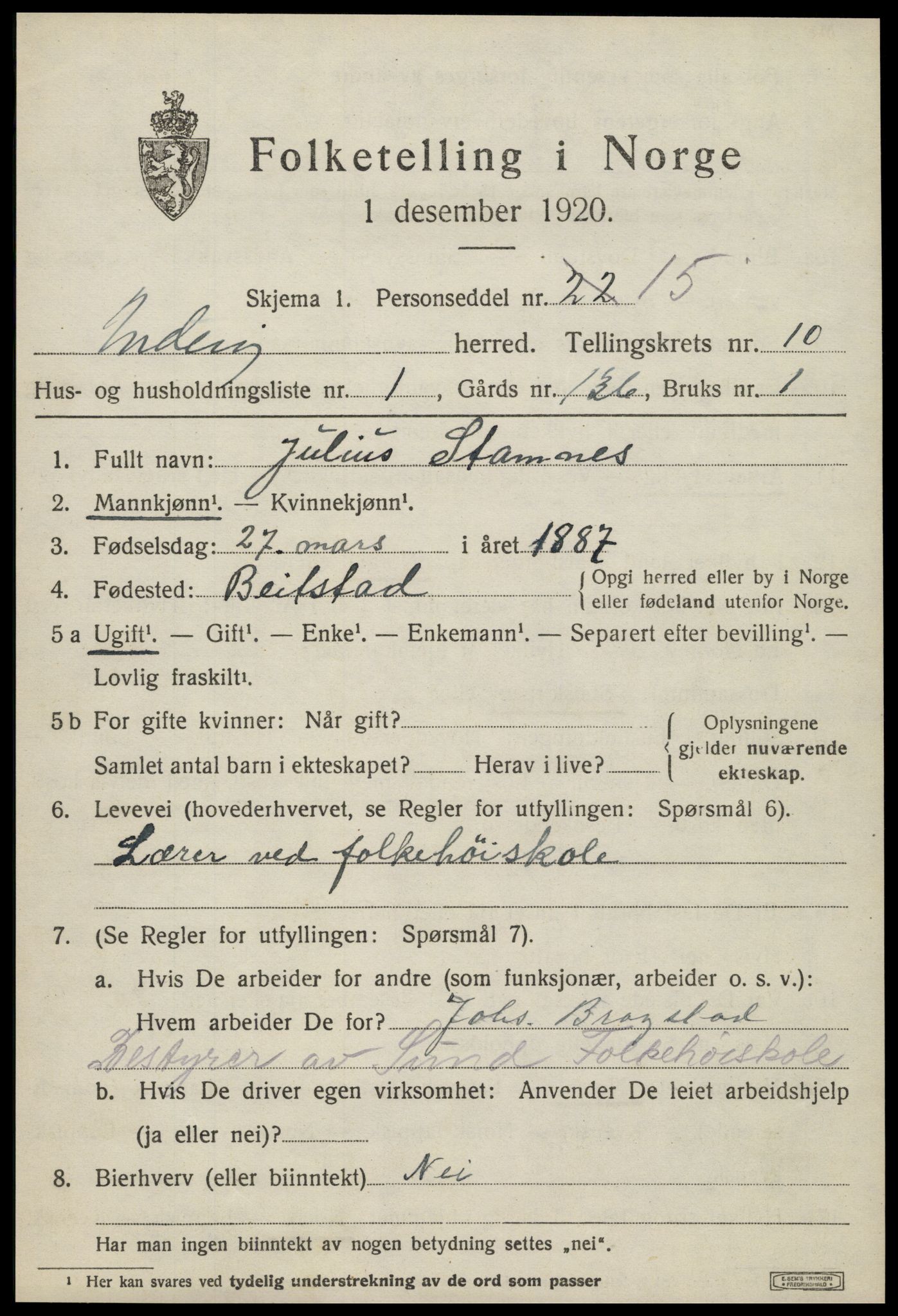 SAT, 1920 census for Inderøy, 1920, p. 6647