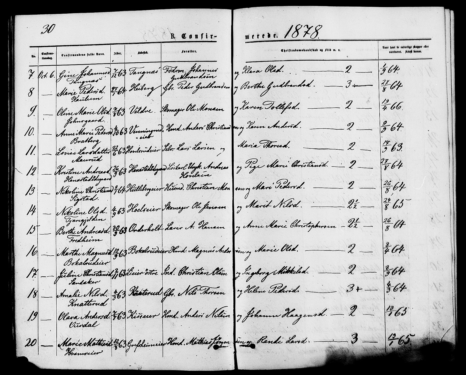 Nes prestekontor, Hedmark, AV/SAH-PREST-020/K/Ka/L0006: Parish register (official) no. 6, 1873-1886, p. 30