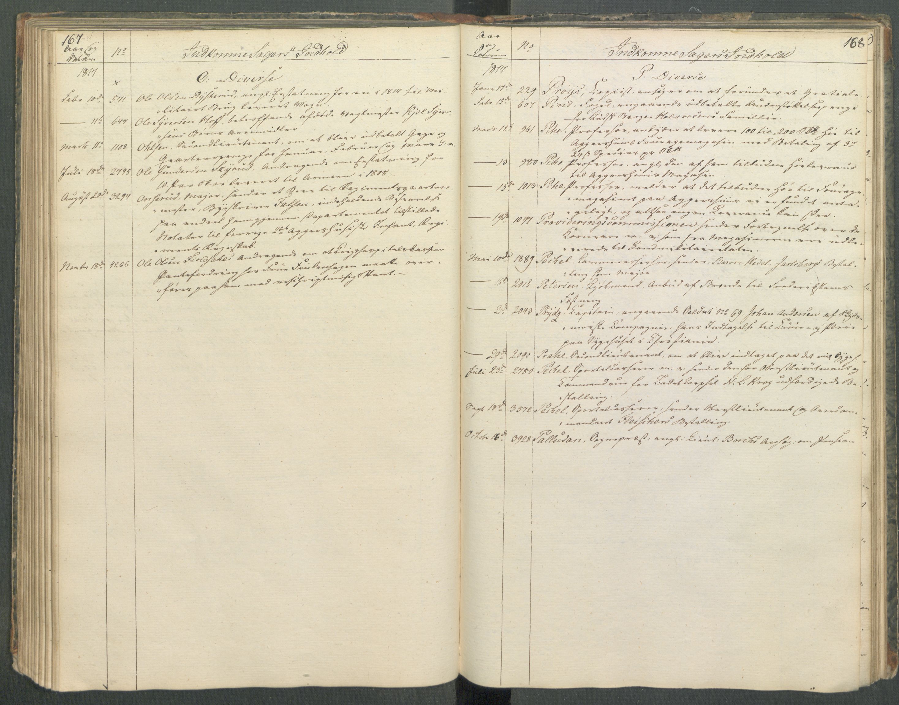 Armédepartementet, AV/RA-RAFA-3493/C/Ca/L0013: 6. Departements register over innkomne saker, 1817, p. 167-168