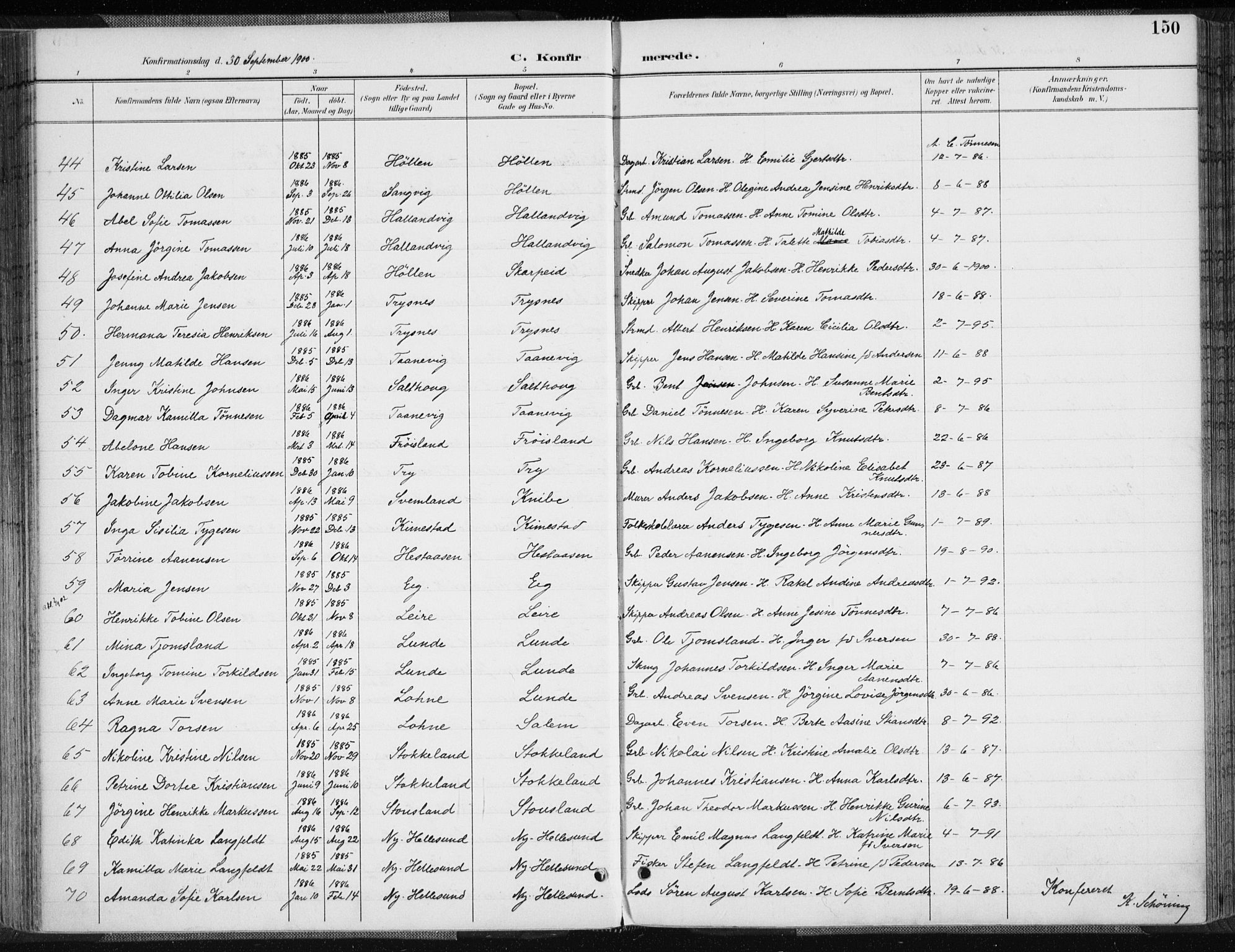 Søgne sokneprestkontor, SAK/1111-0037/F/Fa/Fab/L0013: Parish register (official) no. A 13, 1892-1911, p. 150