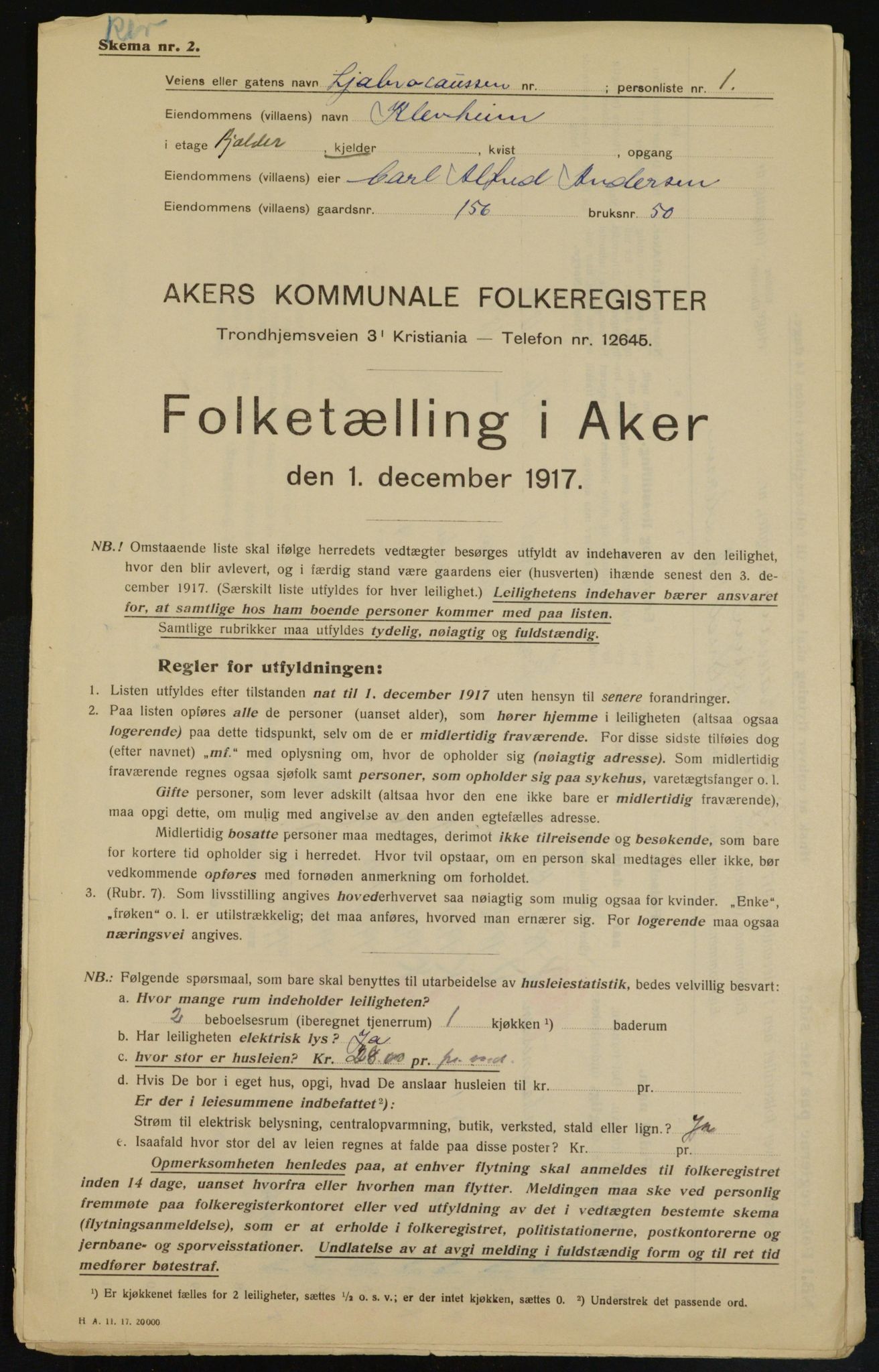 OBA, Municipal Census 1917 for Aker, 1917, p. 20139