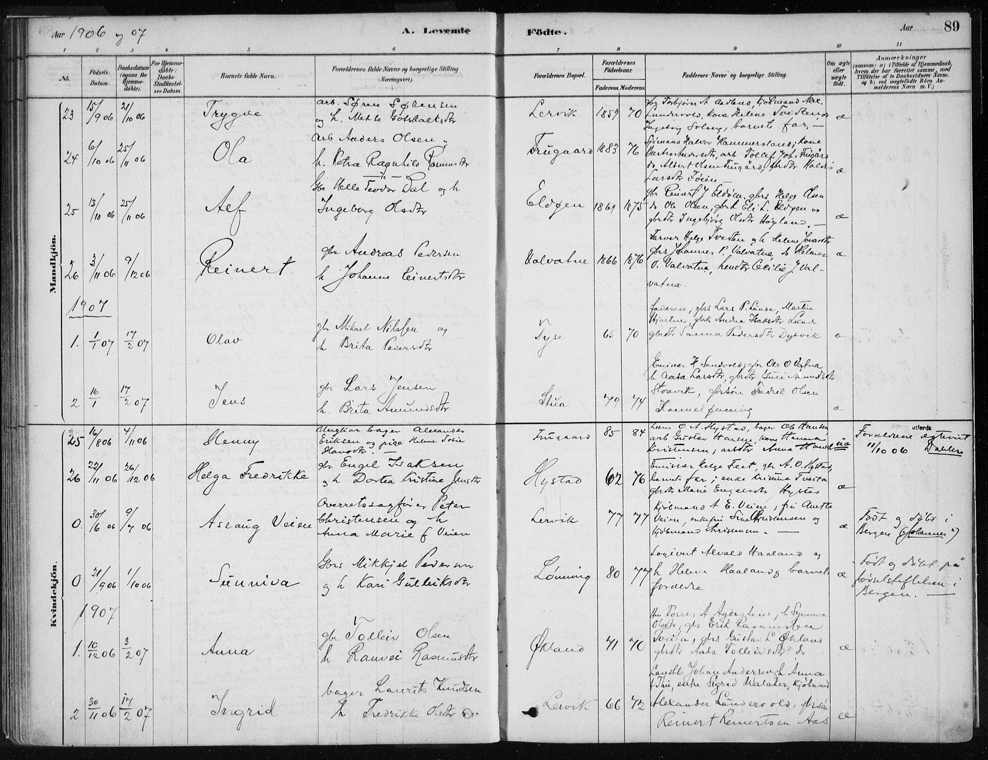 Stord sokneprestembete, SAB/A-78201/H/Haa: Parish register (official) no. B 2, 1878-1913, p. 89
