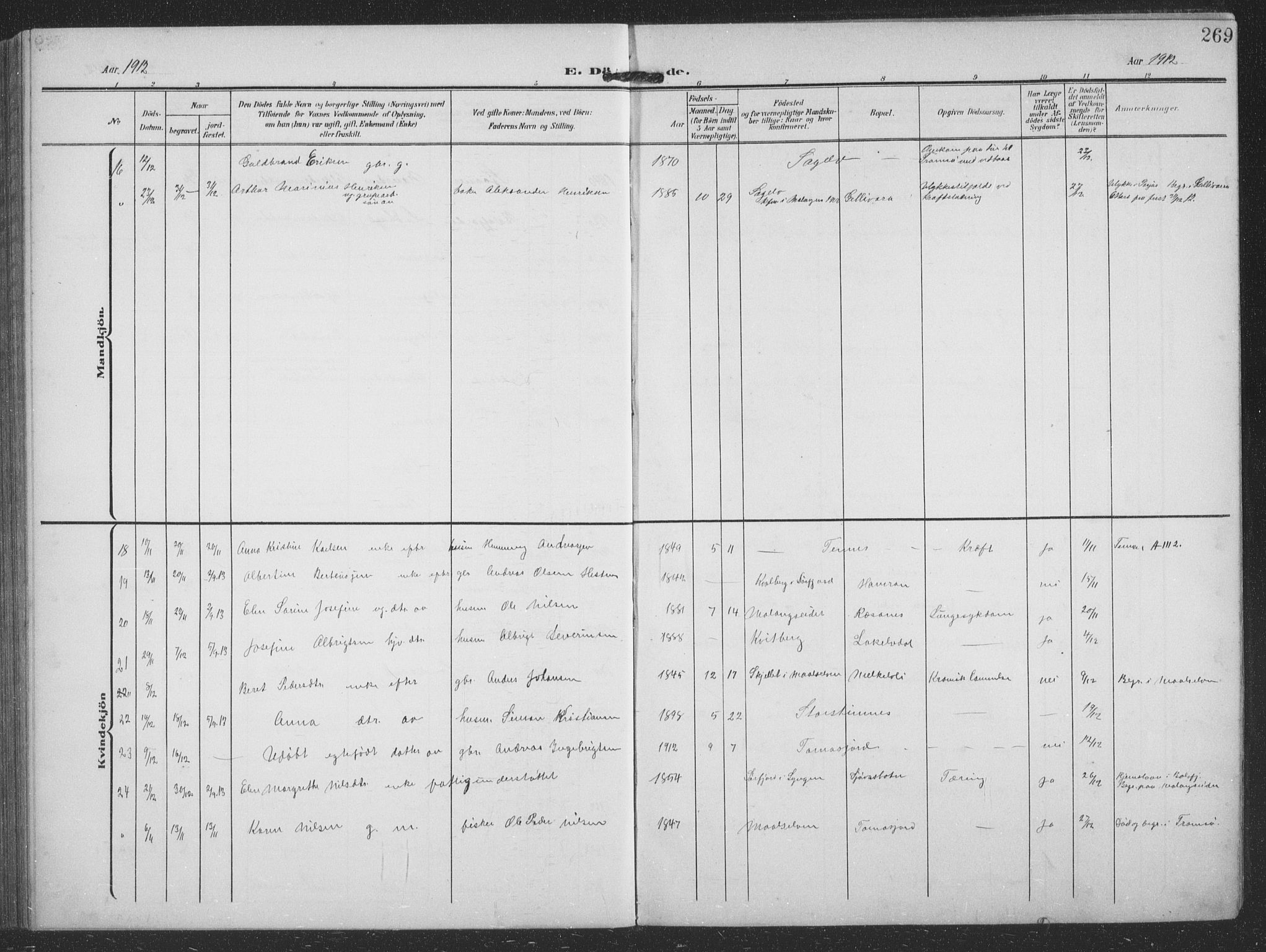 Balsfjord sokneprestembete, AV/SATØ-S-1303/G/Ga/L0009klokker: Parish register (copy) no. 9, 1906-1920, p. 269