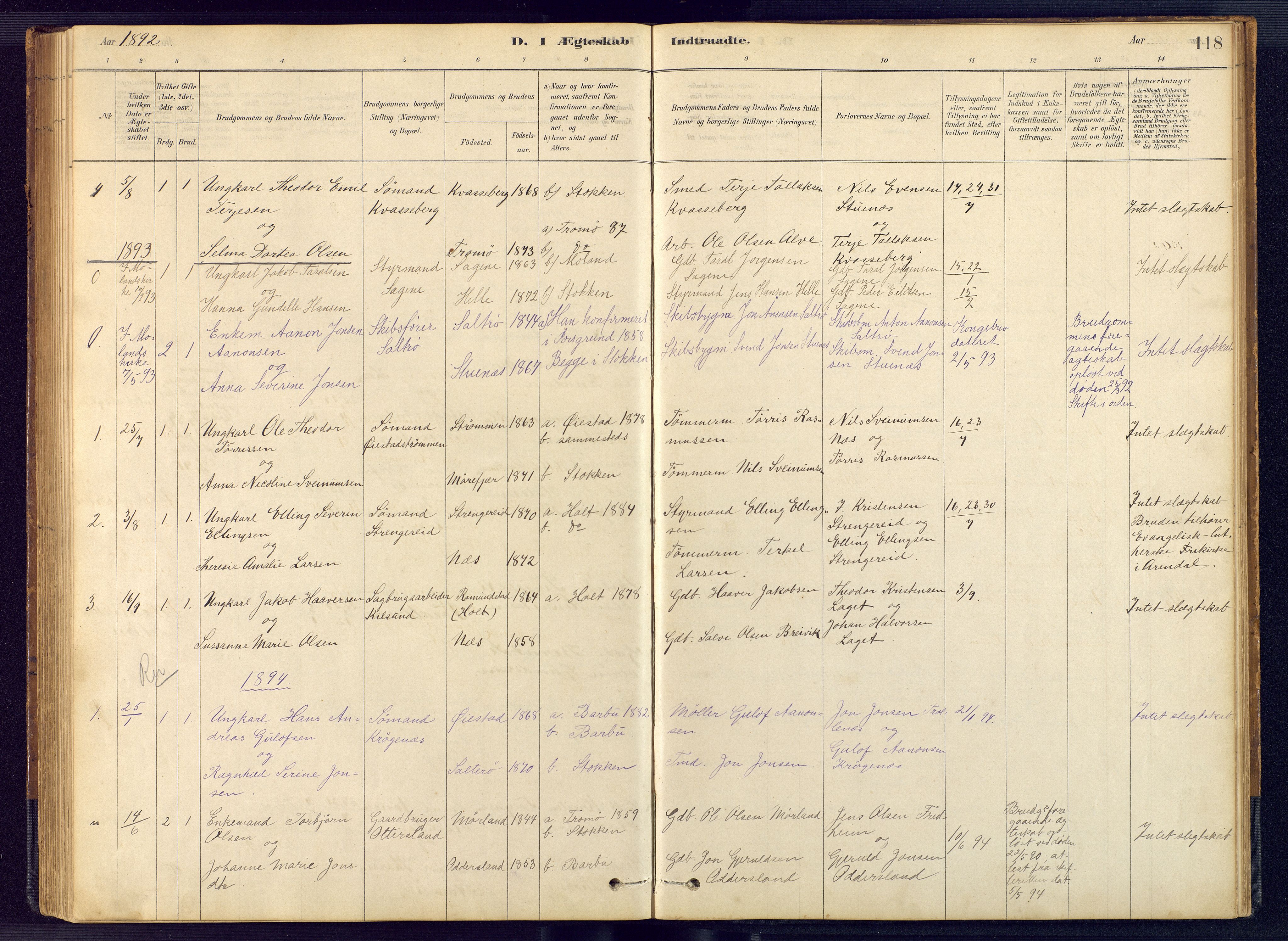 Austre Moland sokneprestkontor, AV/SAK-1111-0001/F/Fb/Fbb/L0001: Parish register (copy) no. B 1, 1878-1904, p. 118