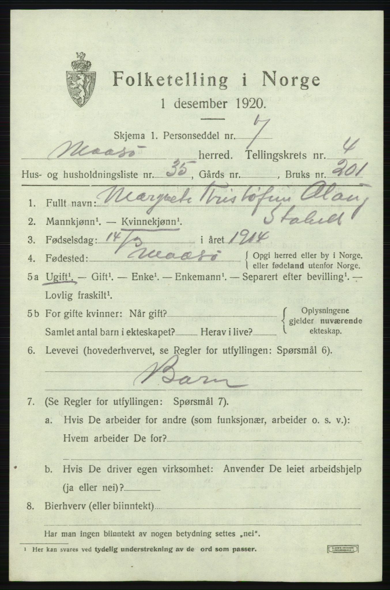 SATØ, 1920 census for Måsøy, 1920, p. 2236
