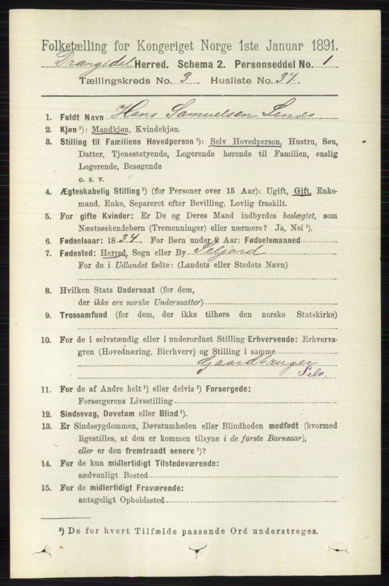 RA, 1891 census for 0817 Drangedal, 1891, p. 1095