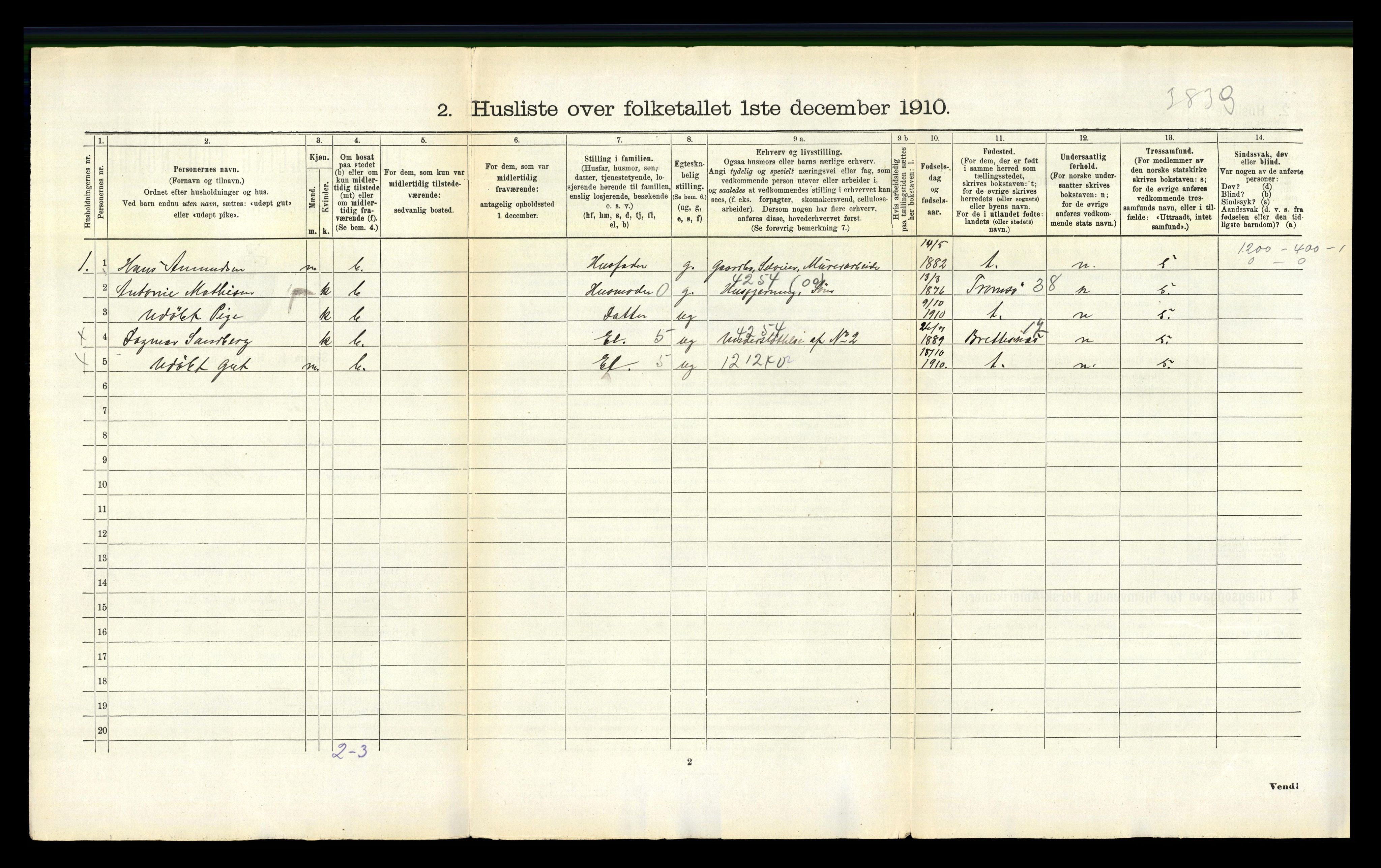 RA, 1910 census for Ankenes, 1910, p. 972