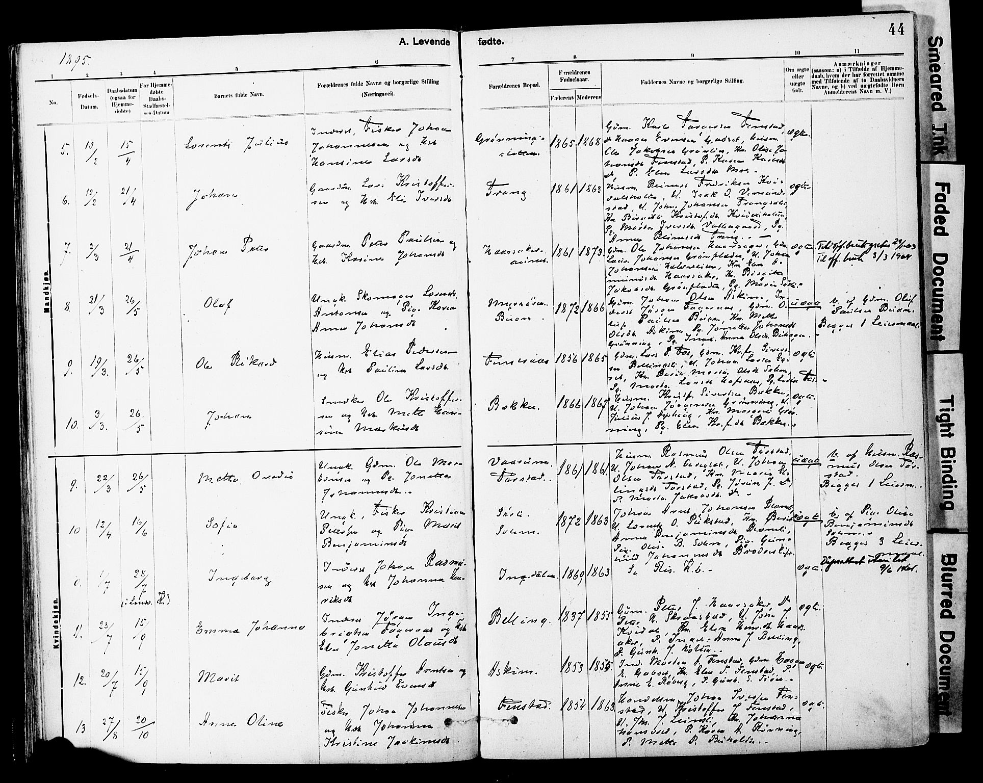 Ministerialprotokoller, klokkerbøker og fødselsregistre - Sør-Trøndelag, AV/SAT-A-1456/646/L0615: Parish register (official) no. 646A13, 1885-1900, p. 44