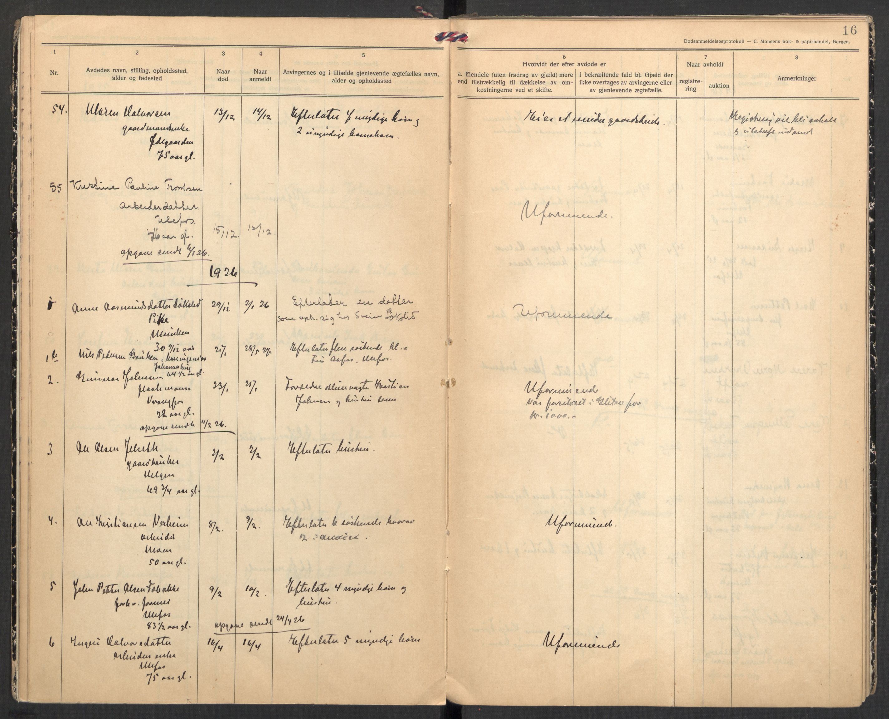 Holla lensmannskontor, SAKO/A-560/H/Ha/L0002/0002: Dødsanmeldelsesprotokoll / Dødsfallsprotokoll, 1923-1932