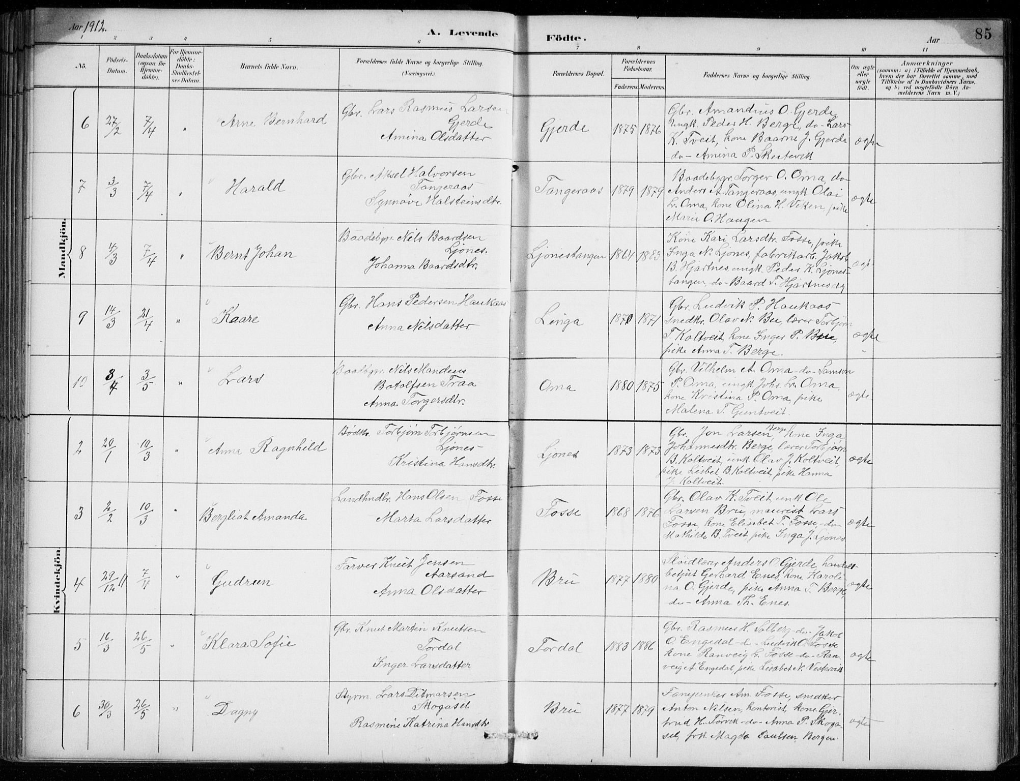 Strandebarm sokneprestembete, AV/SAB-A-78401/H/Hab: Parish register (copy) no. B  1, 1891-1914, p. 85