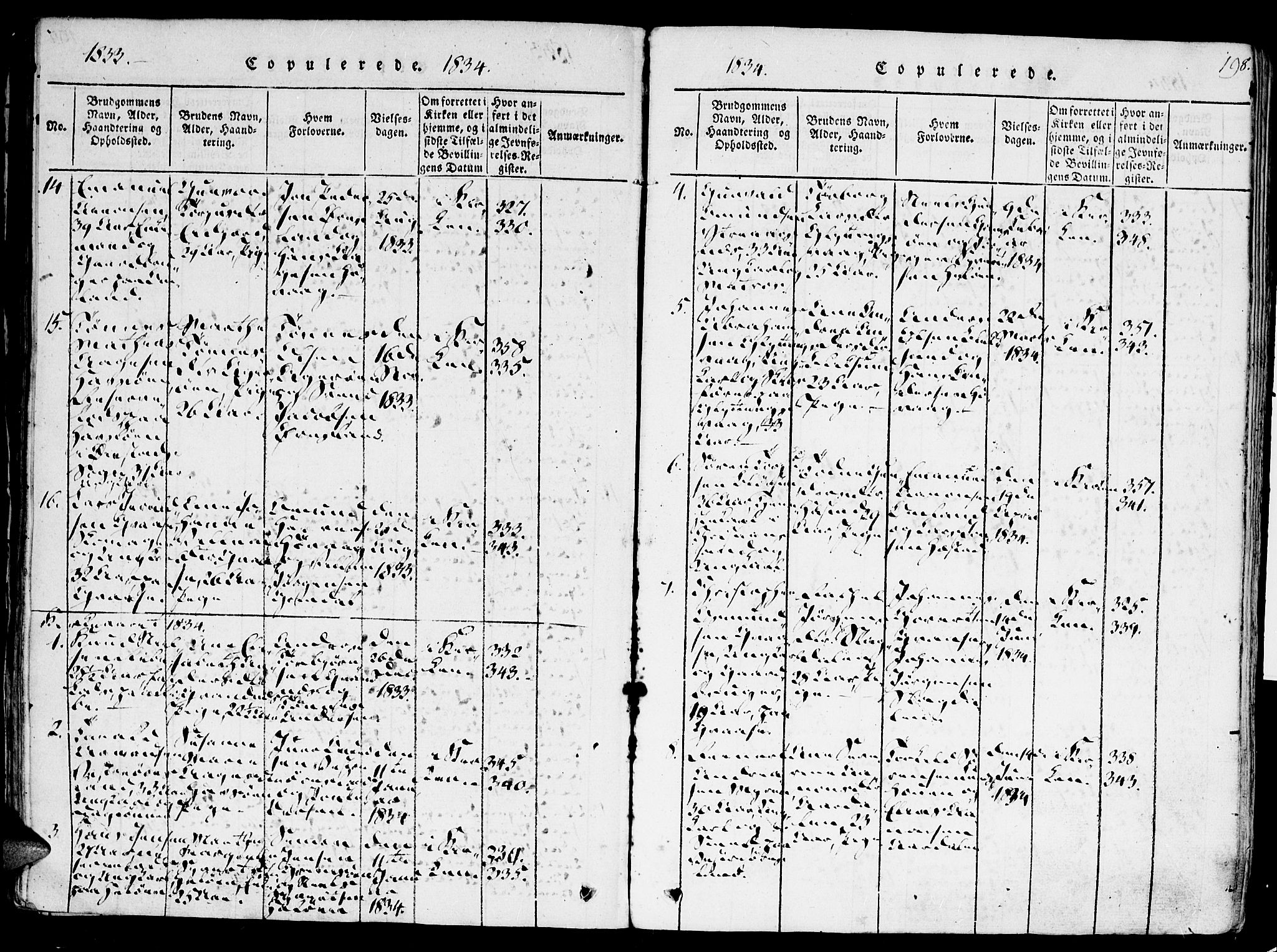 Høvåg sokneprestkontor, SAK/1111-0025/F/Fa/L0001: Parish register (official) no. A 1, 1816-1843, p. 198