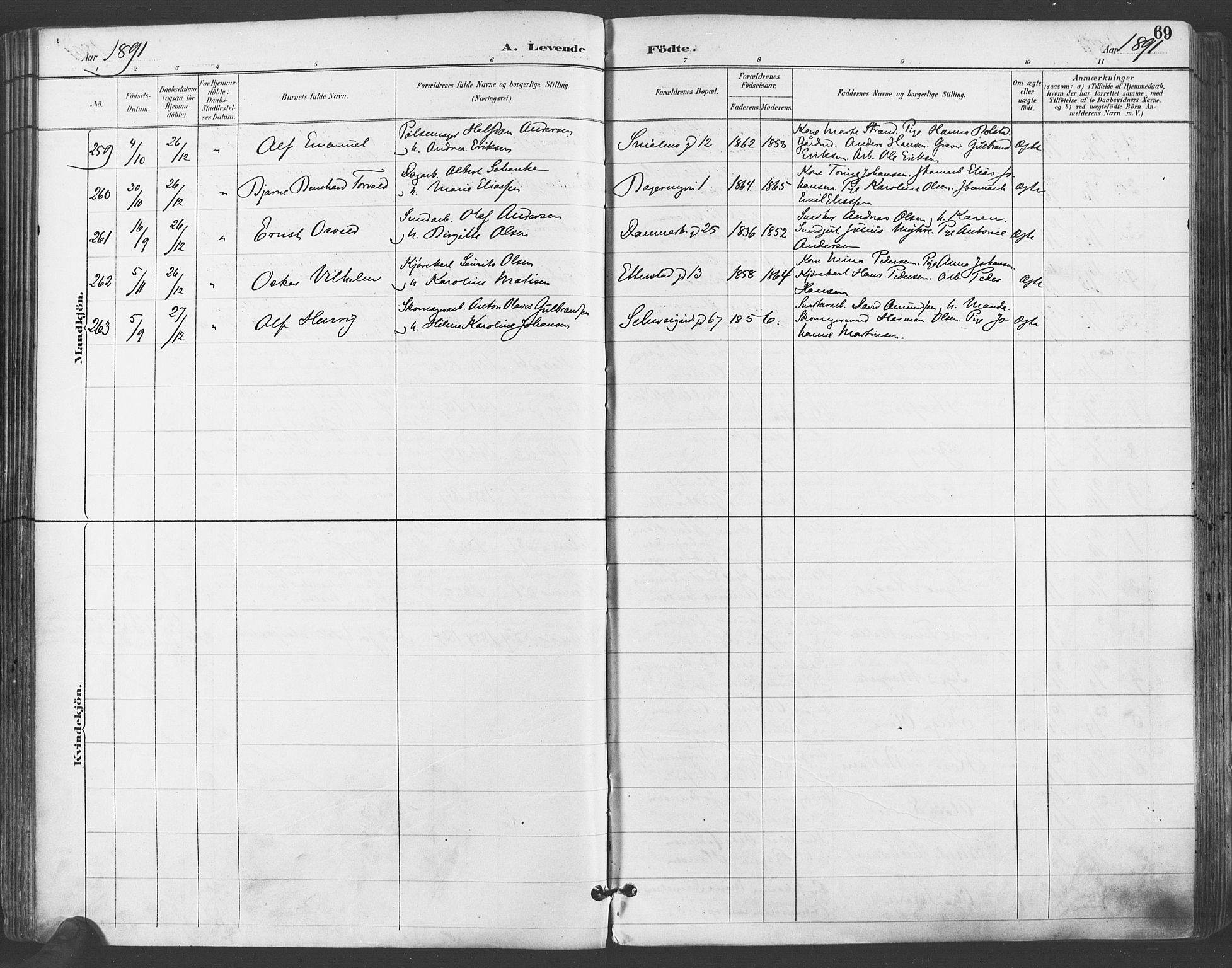 Gamlebyen prestekontor Kirkebøker, SAO/A-10884/F/Fa/L0007: Parish register (official) no. 7, 1889-1899, p. 69
