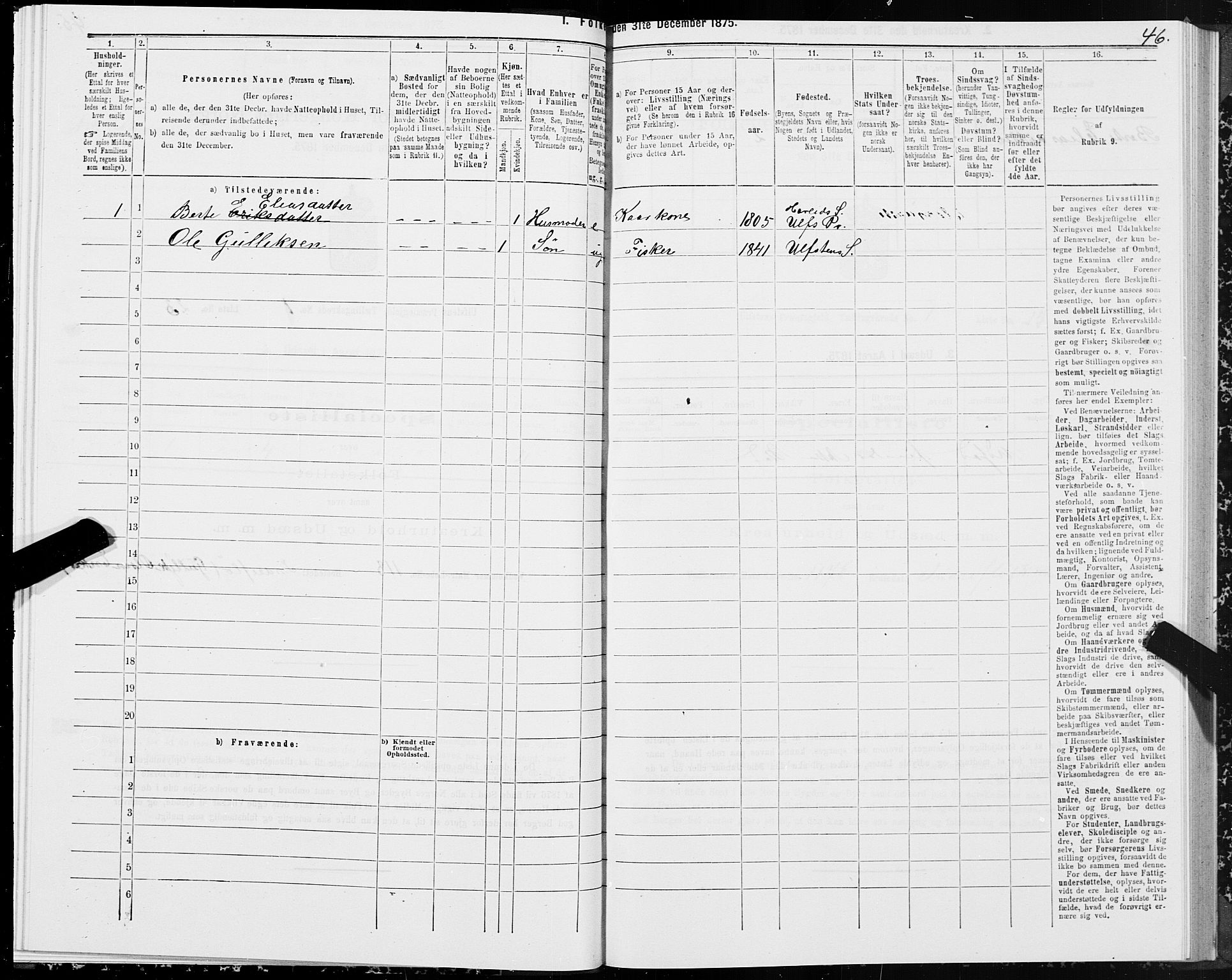 SAT, 1875 census for 1516P Ulstein, 1875, p. 1046