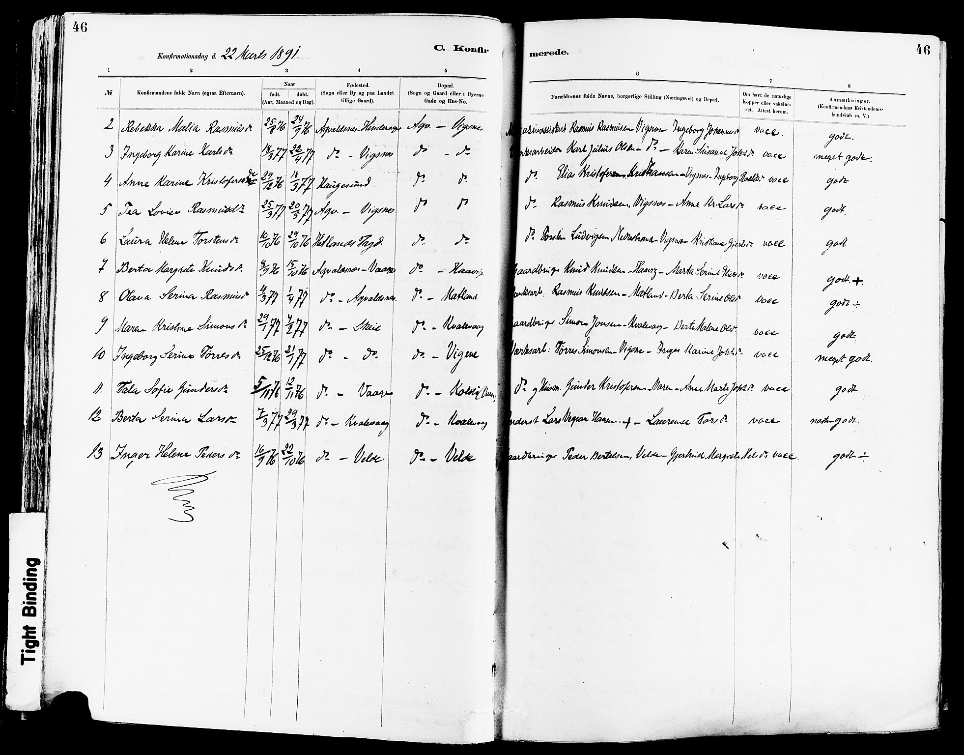 Avaldsnes sokneprestkontor, AV/SAST-A -101851/H/Ha/Haa/L0015: Parish register (official) no. A 15, 1880-1906, p. 46