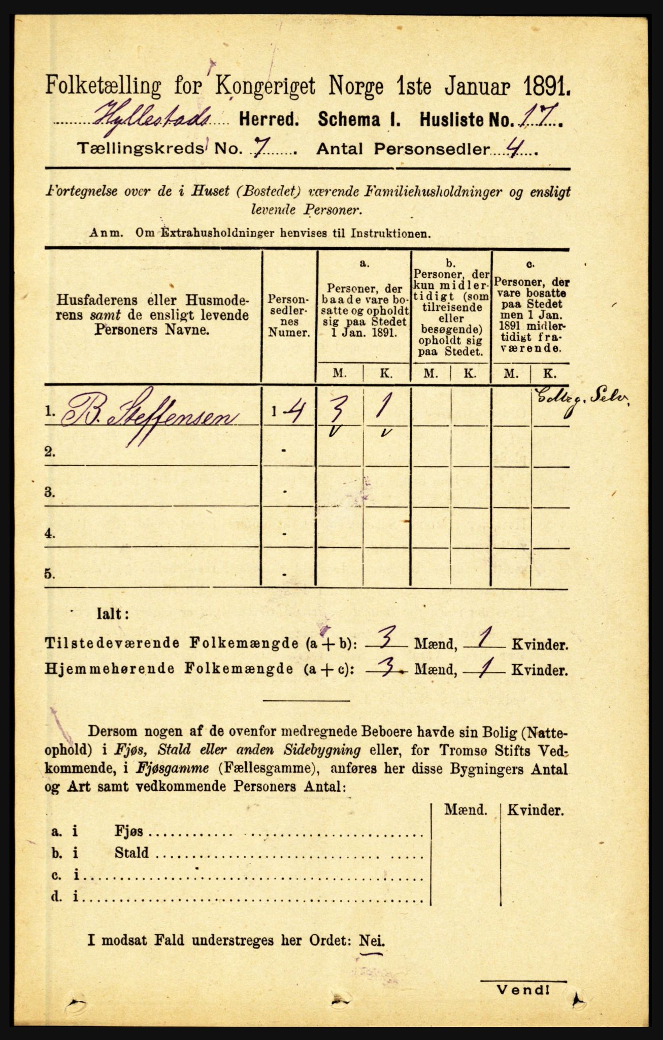 RA, 1891 census for 1413 Hyllestad, 1891, p. 1177