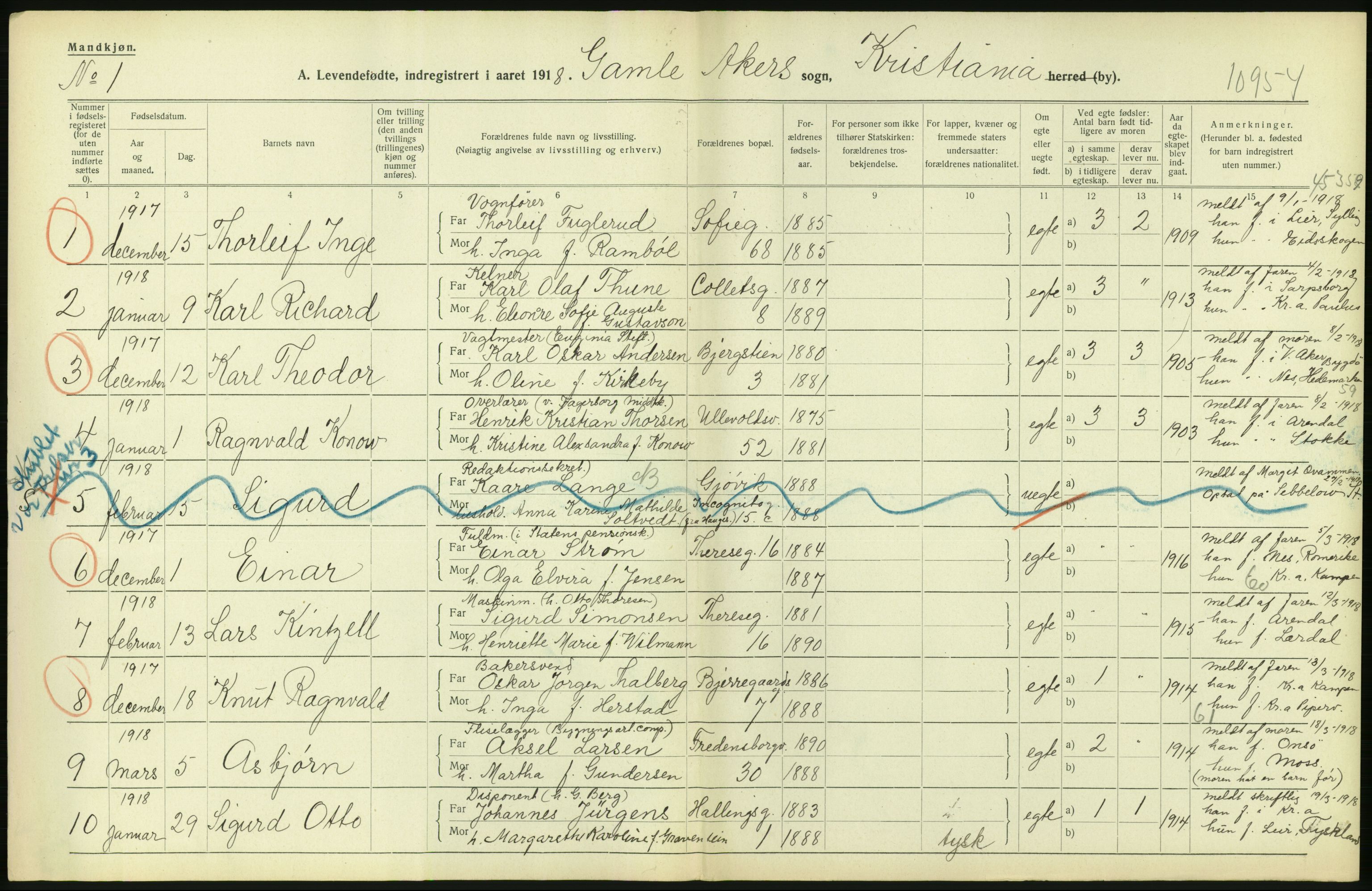 Statistisk sentralbyrå, Sosiodemografiske emner, Befolkning, RA/S-2228/D/Df/Dfb/Dfbh/L0008: Kristiania: Levendefødte menn og kvinner., 1918, p. 108