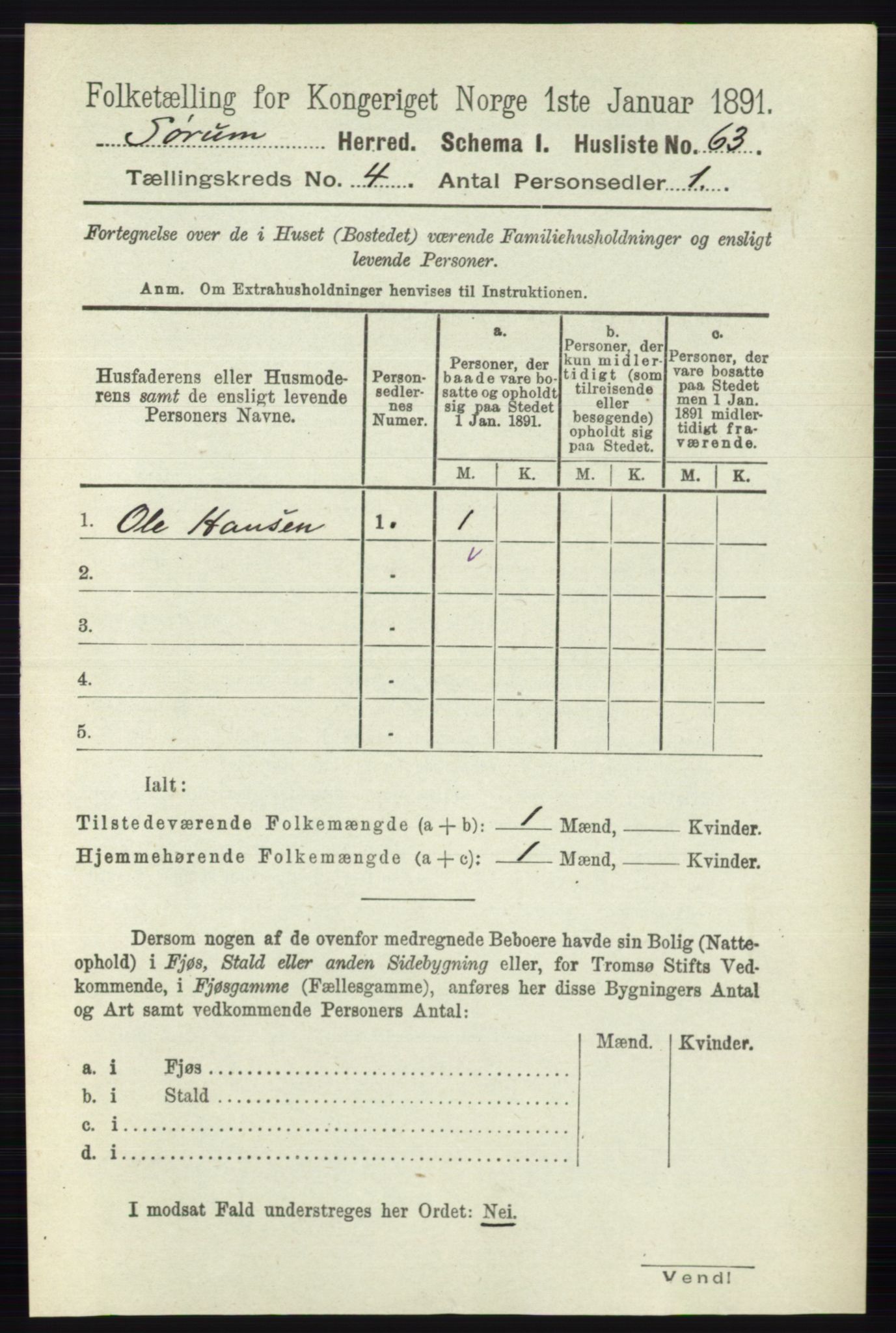 RA, 1891 census for 0226 Sørum, 1891, p. 1880