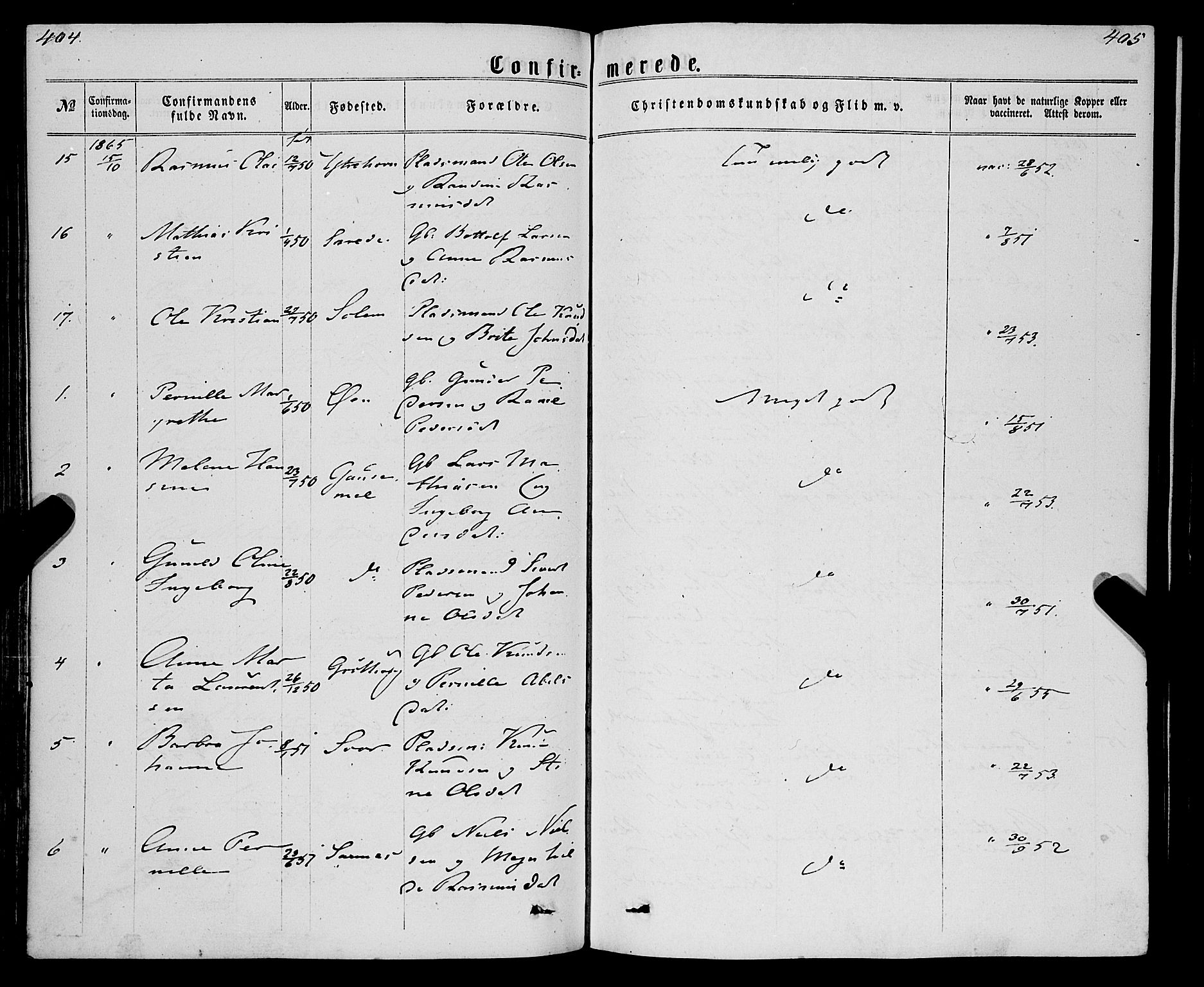 Eid sokneprestembete, AV/SAB-A-82301/H/Haa/Haaa/L0009: Parish register (official) no. A 9, 1861-1868, p. 404-405