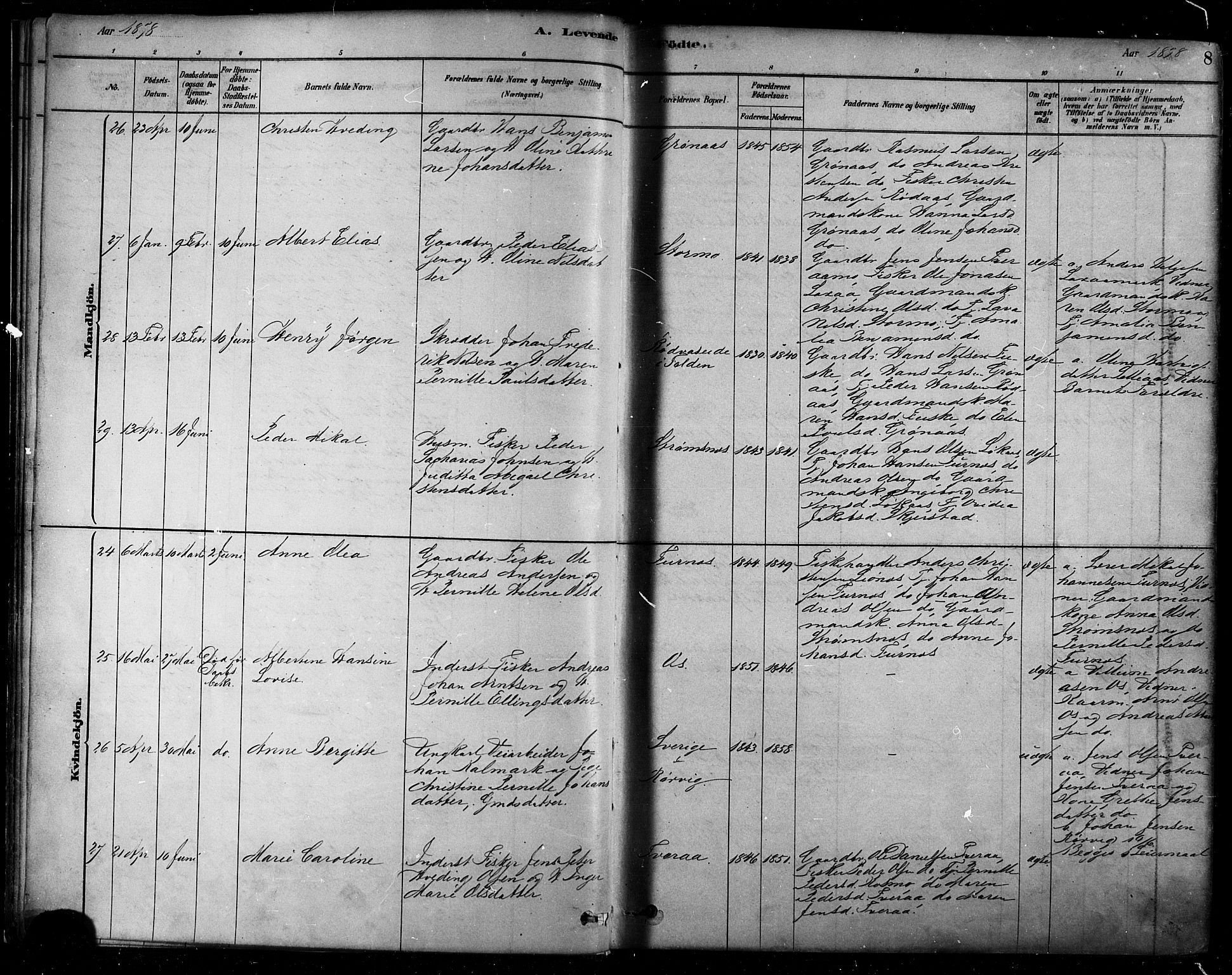 Ministerialprotokoller, klokkerbøker og fødselsregistre - Nordland, AV/SAT-A-1459/852/L0740: Parish register (official) no. 852A10, 1878-1894, p. 8