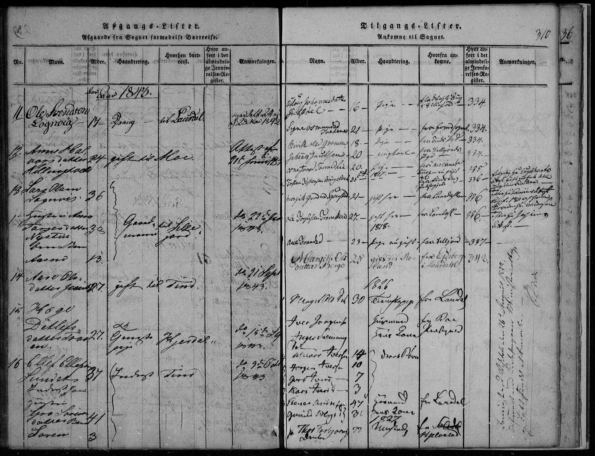 Rauland kirkebøker, SAKO/A-292/F/Fa/L0001: Parish register (official) no. 1, 1814-1859, p. 310