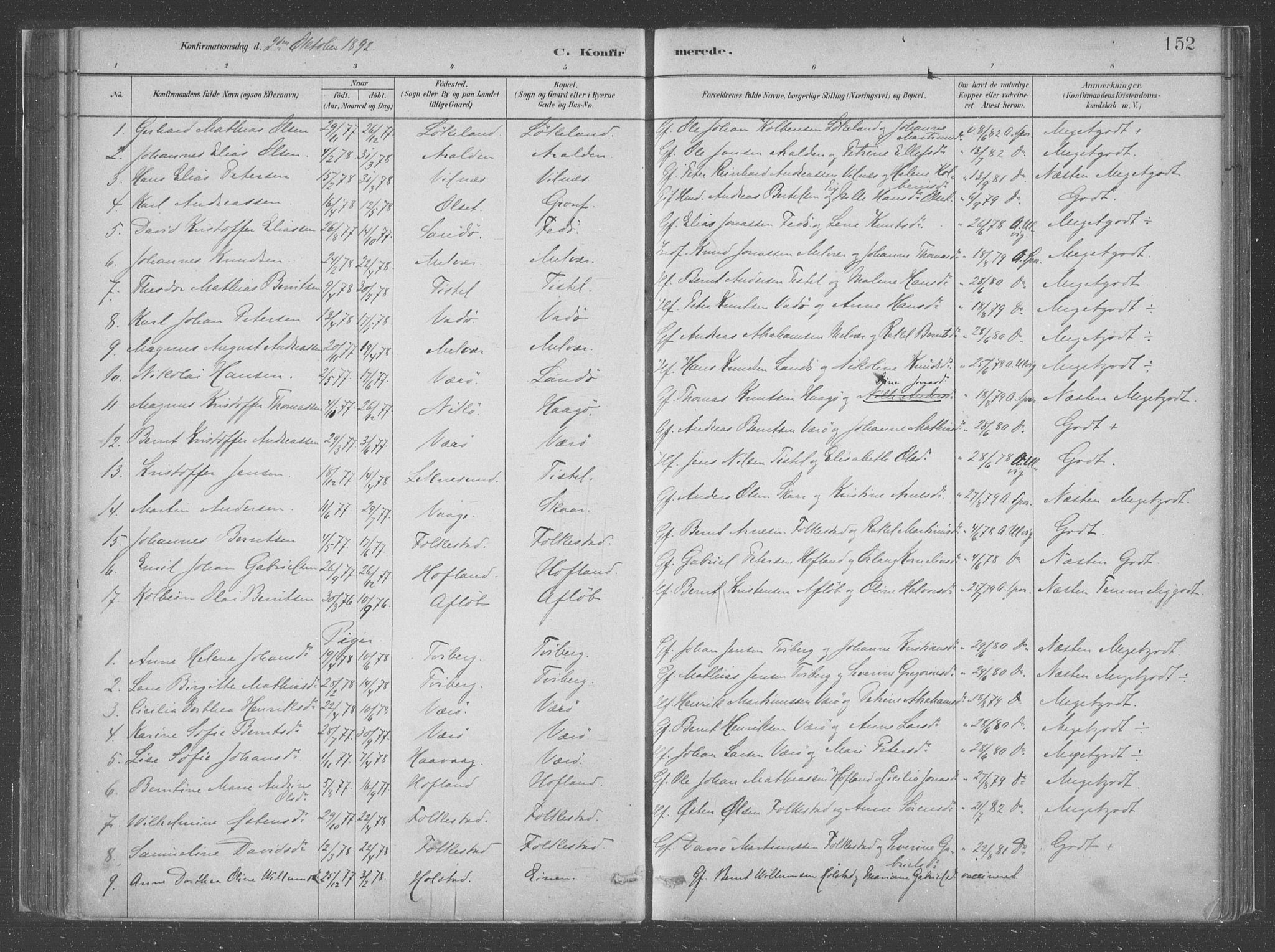 Askvoll sokneprestembete, SAB/A-79501/H/Haa/Haac/L0001: Parish register (official) no. C  1, 1879-1922, p. 152