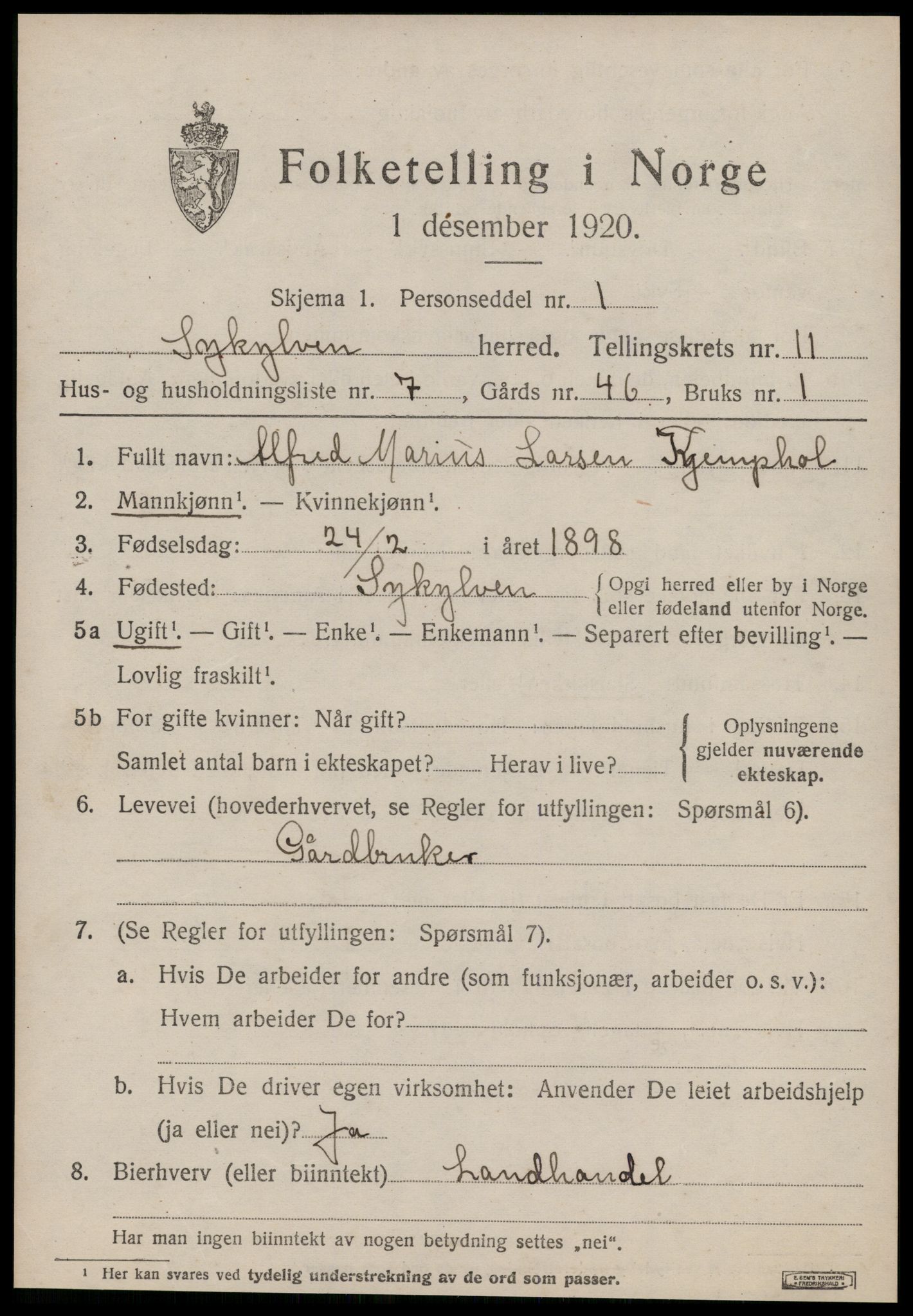 SAT, 1920 census for Sykkylven, 1920, p. 5471