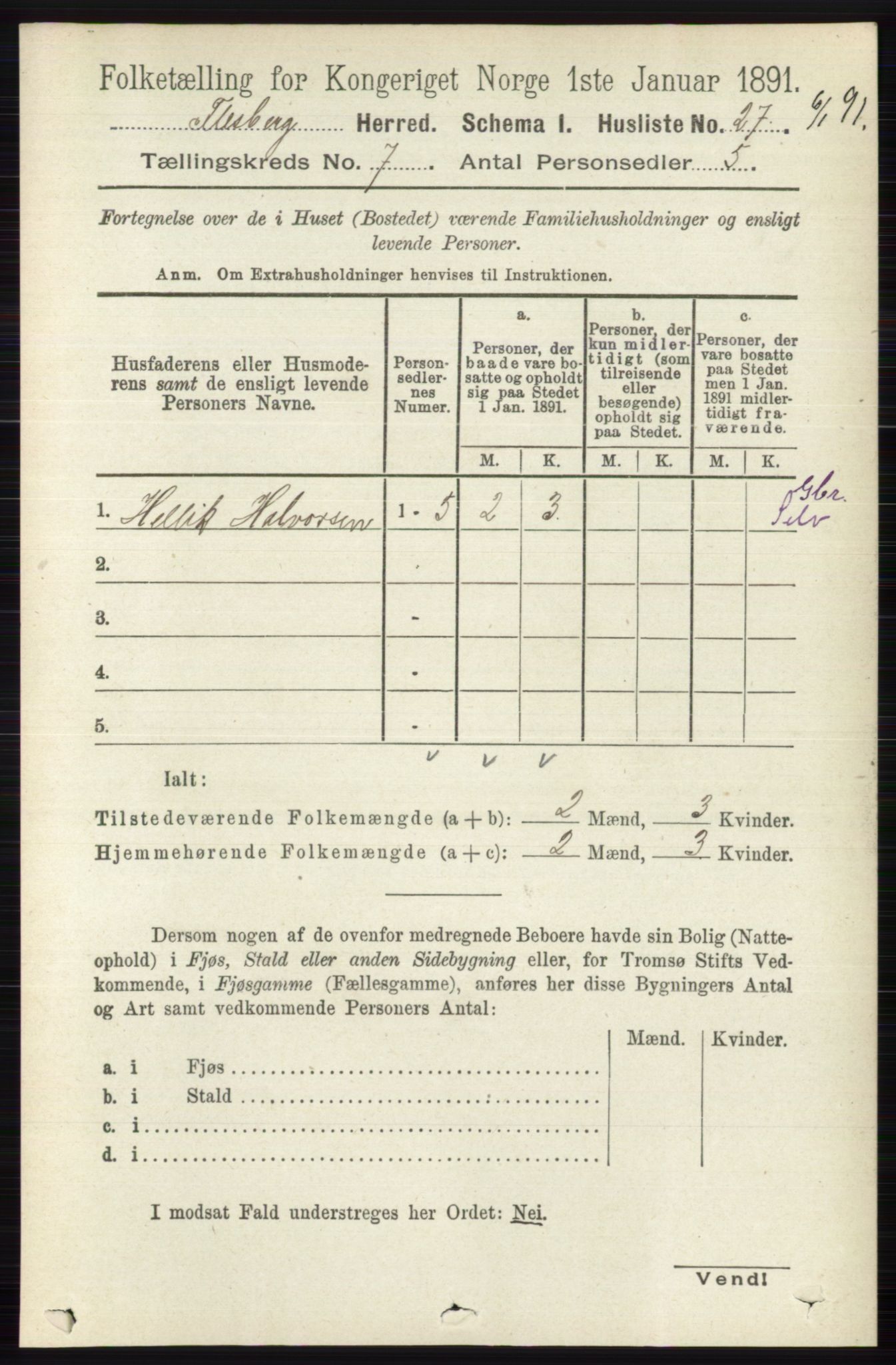 RA, 1891 census for 0631 Flesberg, 1891, p. 1161