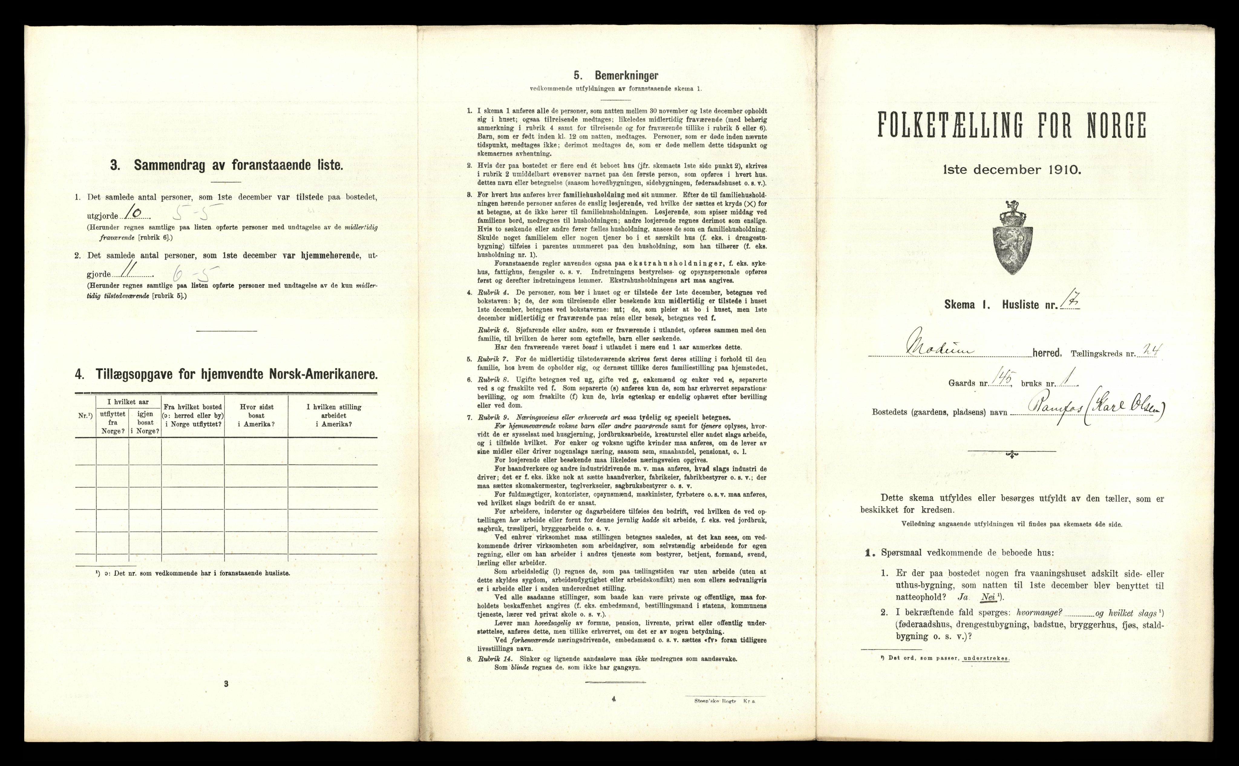 RA, 1910 census for Modum, 1910, p. 3614