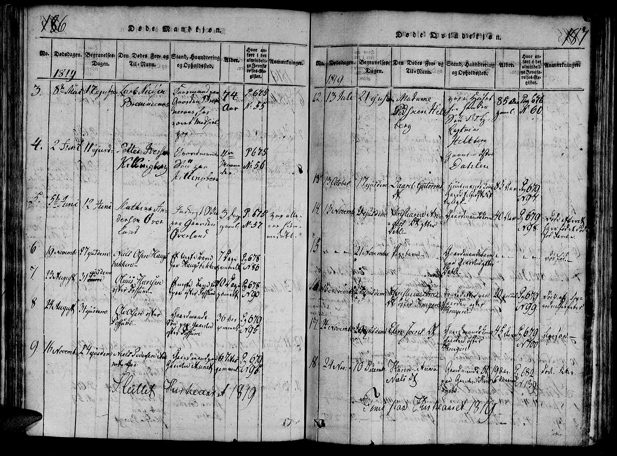 Ministerialprotokoller, klokkerbøker og fødselsregistre - Nord-Trøndelag, SAT/A-1458/701/L0005: Parish register (official) no. 701A05 /1, 1816-1825, p. 186-187