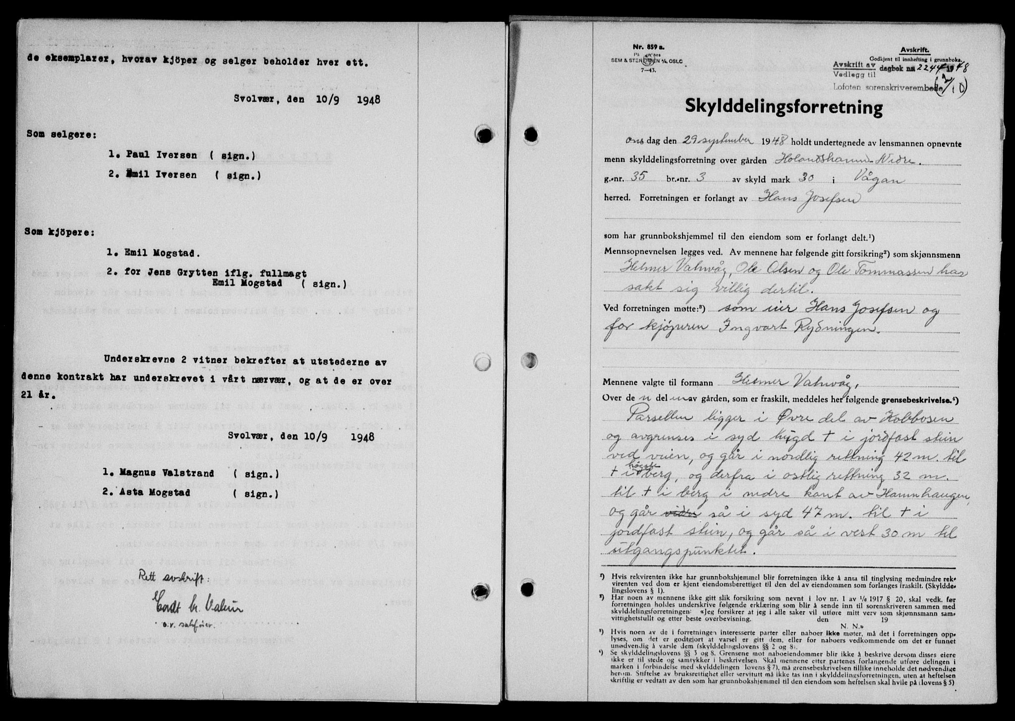 Lofoten sorenskriveri, SAT/A-0017/1/2/2C/L0019a: Mortgage book no. 19a, 1948-1948, Diary no: : 2244/1948