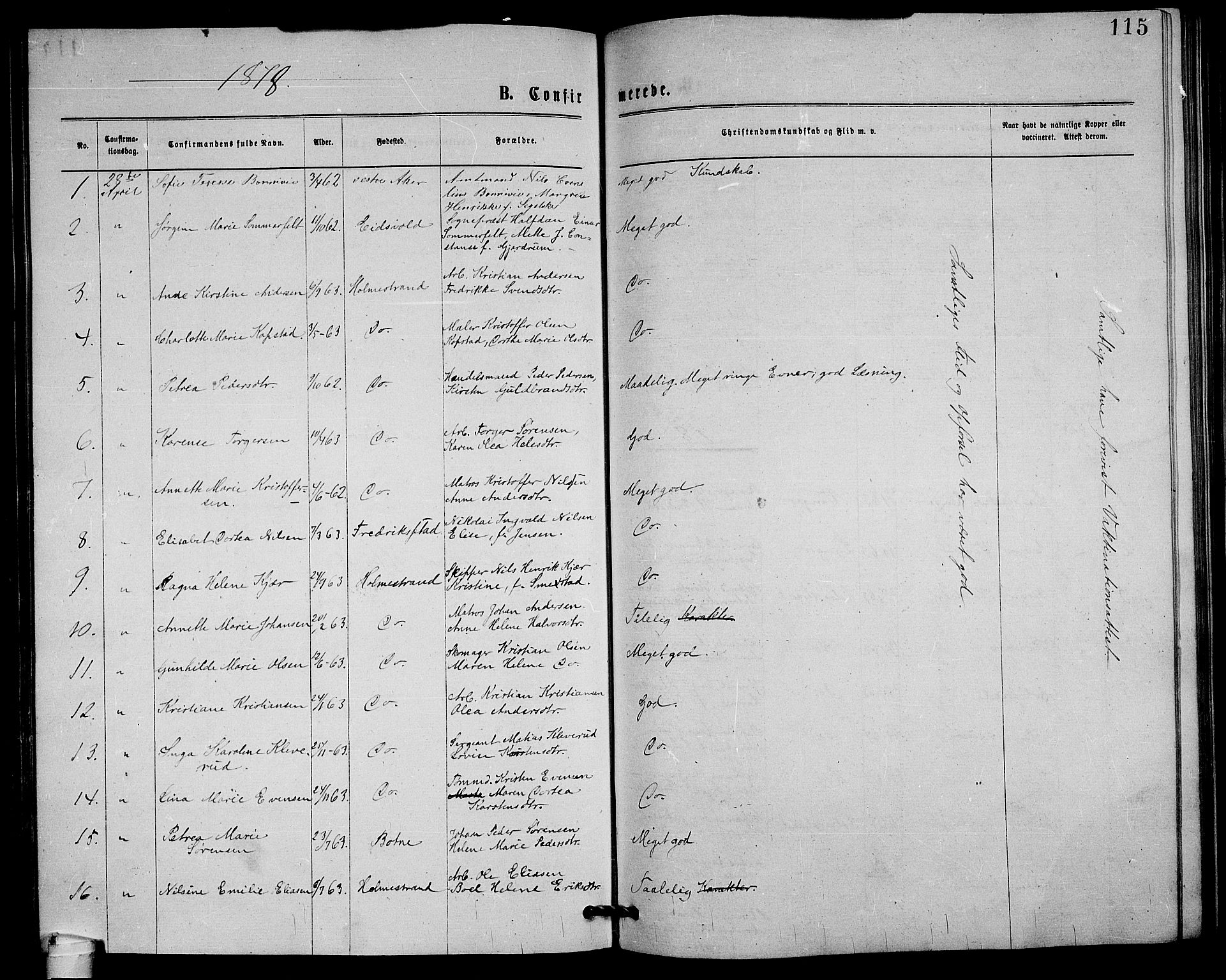 Holmestrand kirkebøker, AV/SAKO-A-346/G/Ga/L0004: Parish register (copy) no. 4, 1874-1888, p. 115