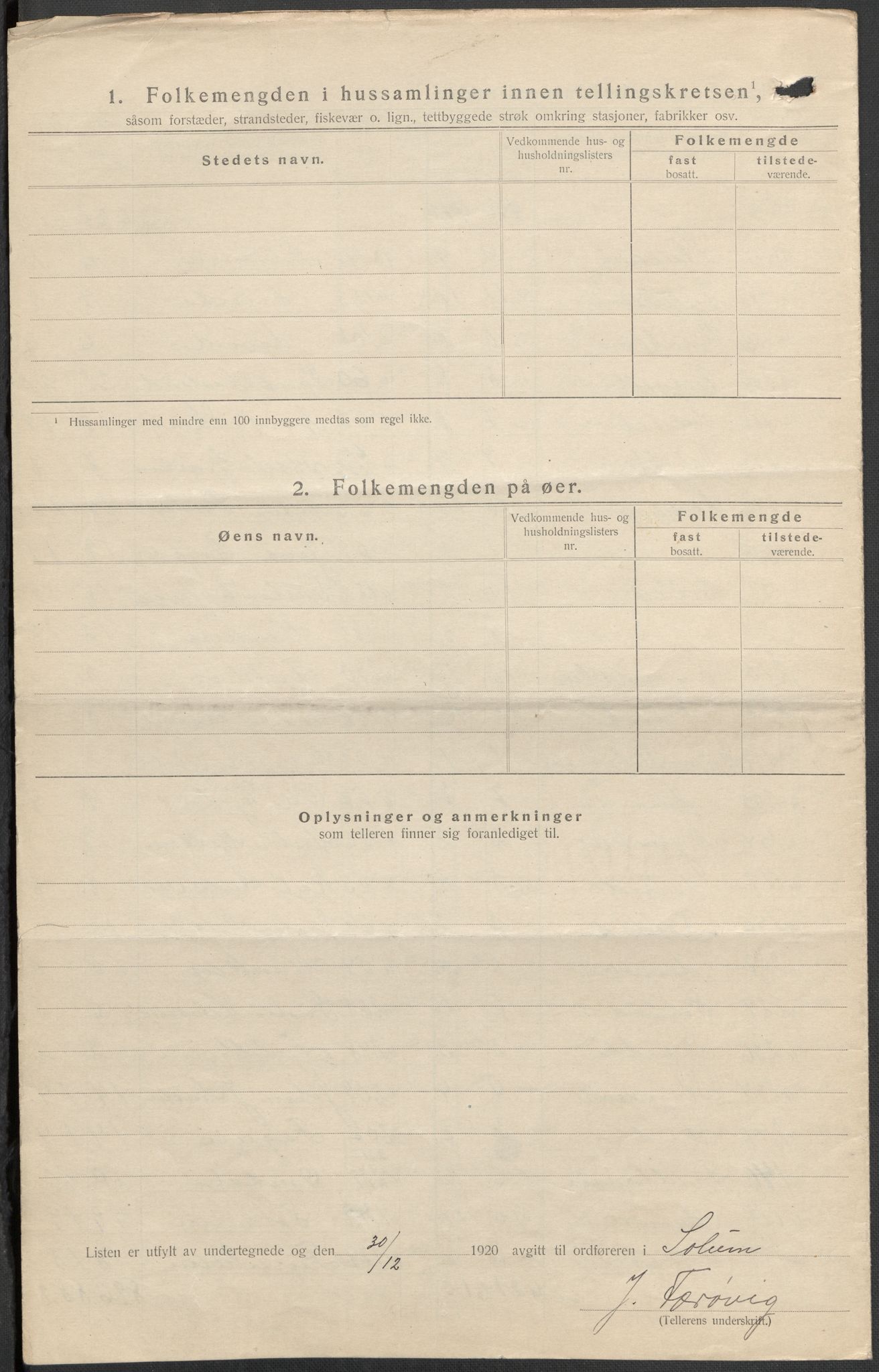 SAKO, 1920 census for Solum, 1920, p. 9