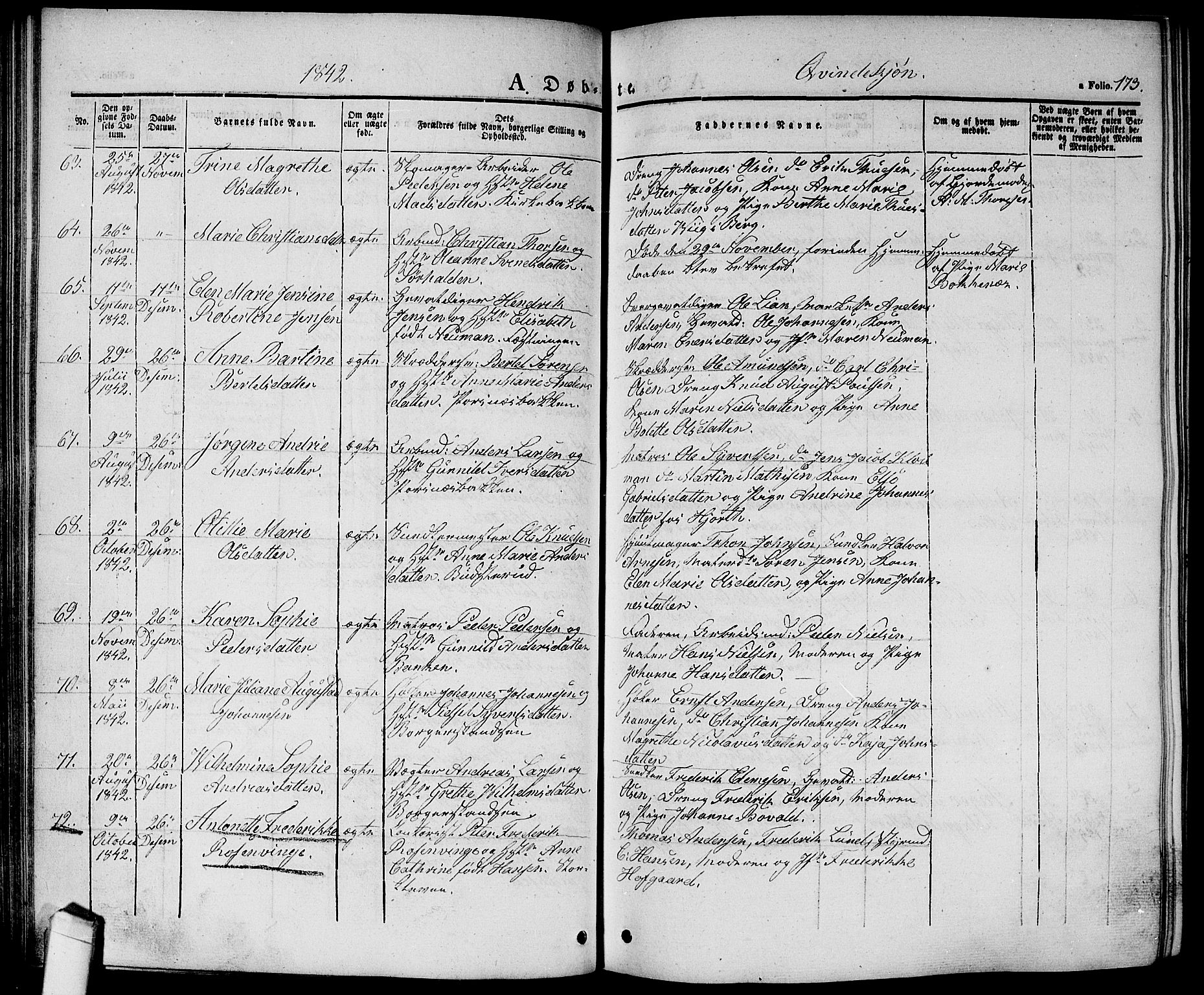 Halden prestekontor Kirkebøker, AV/SAO-A-10909/G/Ga/L0003: Parish register (copy) no. 3, 1834-1844, p. 173