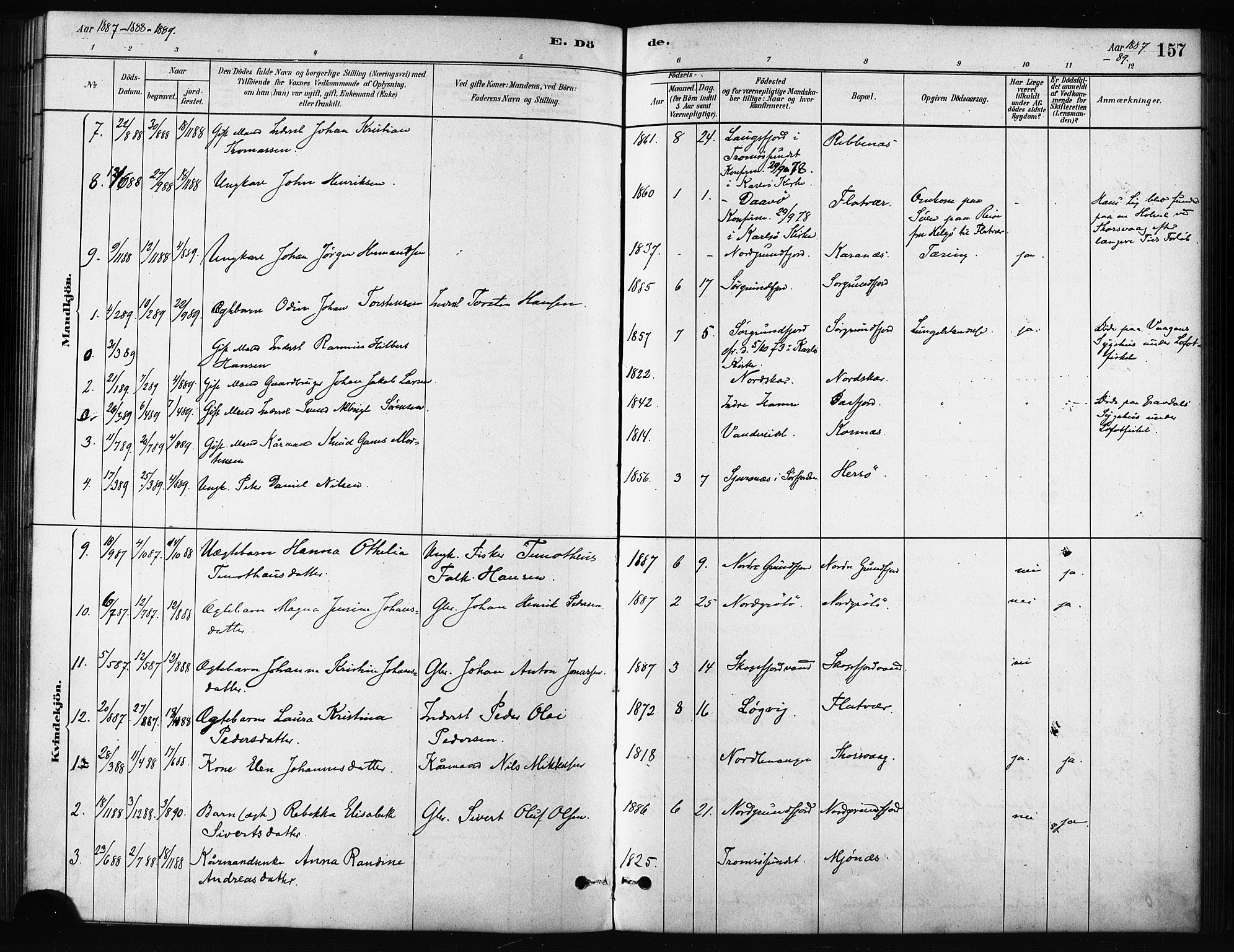 Karlsøy sokneprestembete, SATØ/S-1299/H/Ha/Haa/L0011kirke: Parish register (official) no. 11, 1879-1892, p. 157