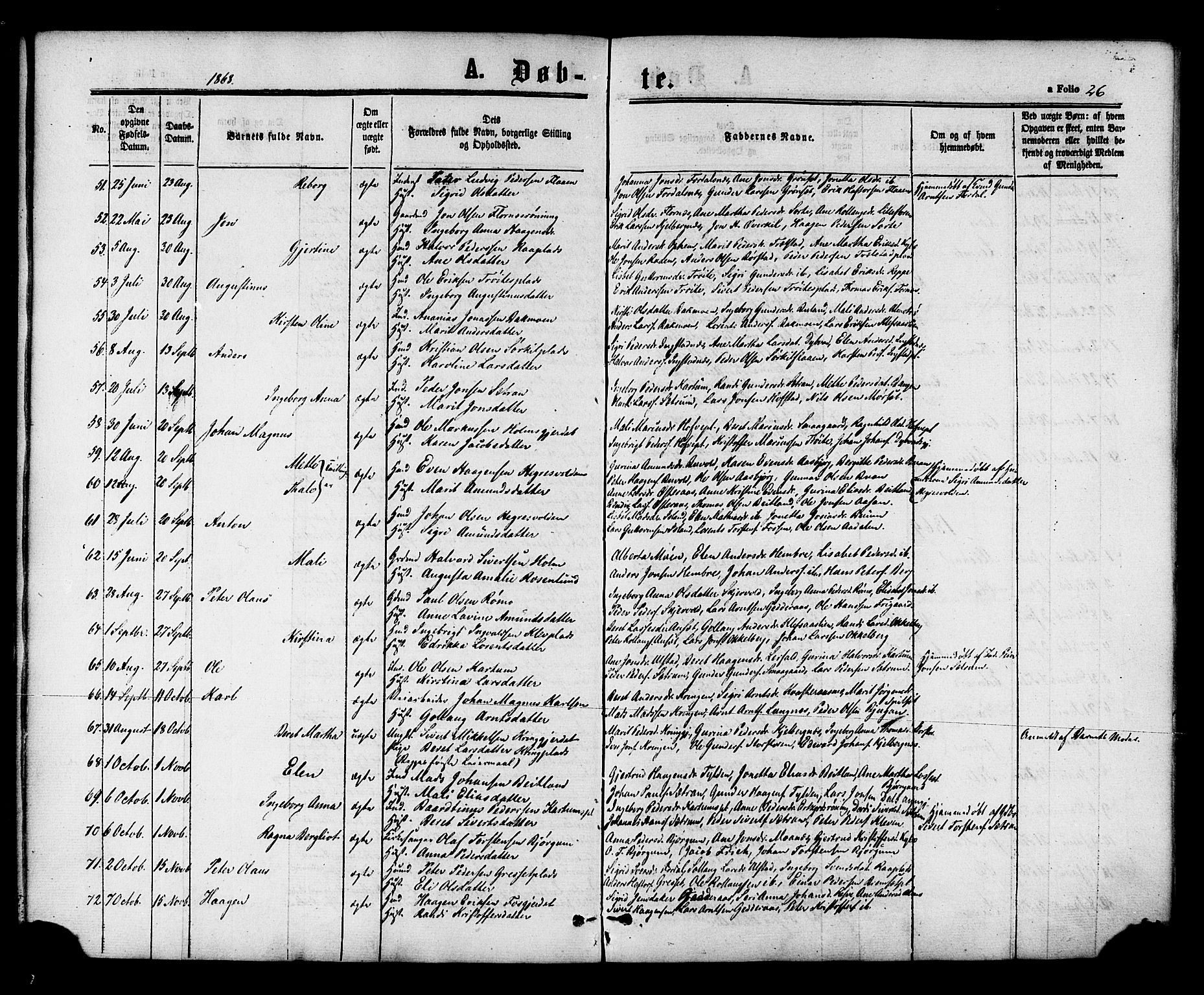 Ministerialprotokoller, klokkerbøker og fødselsregistre - Nord-Trøndelag, SAT/A-1458/703/L0029: Parish register (official) no. 703A02, 1863-1879, p. 26