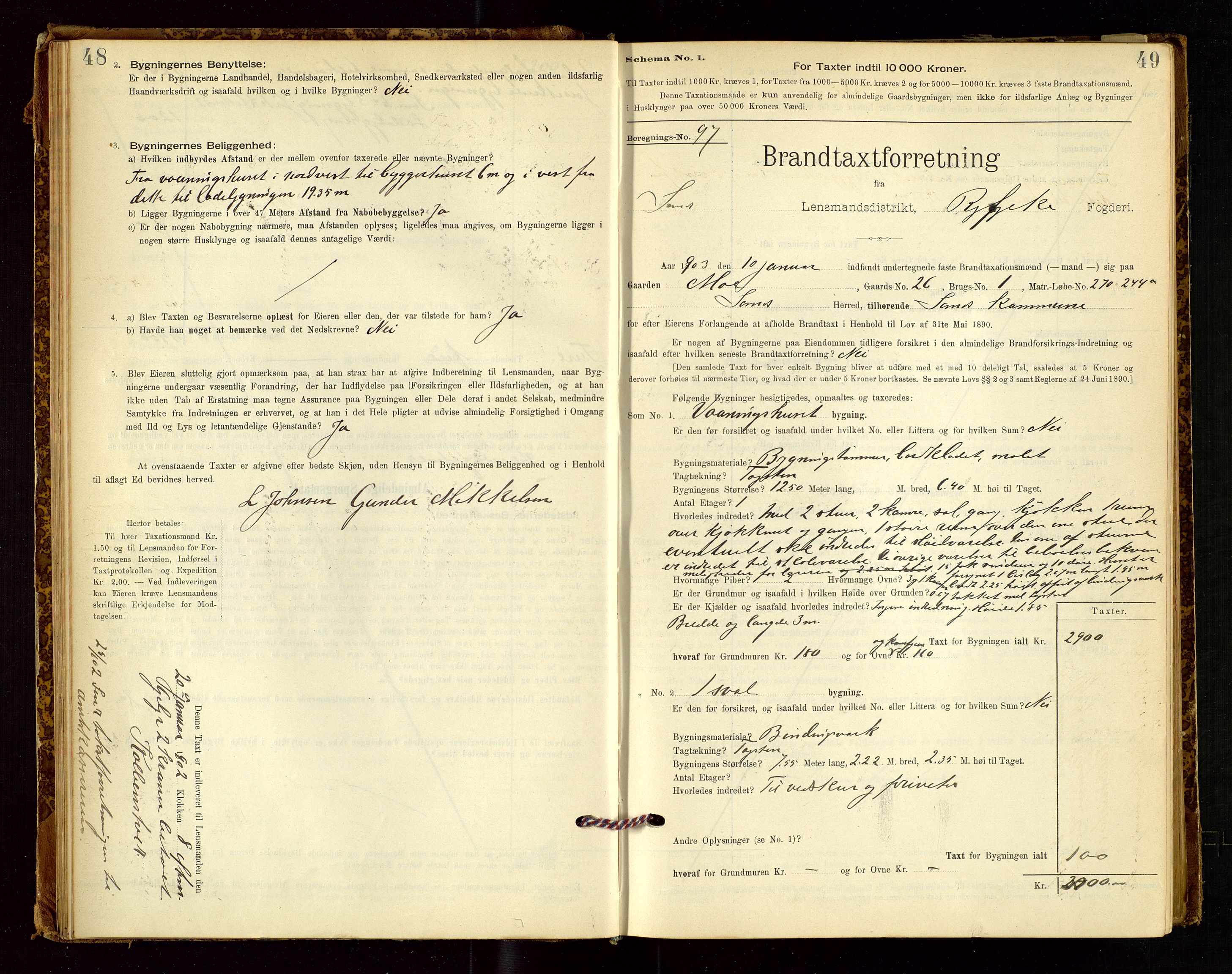 Sand lensmannskontor, AV/SAST-A-100415/Goc/L0001: "Brandtaxationsprotokol", 1895-1935, p. 48-49