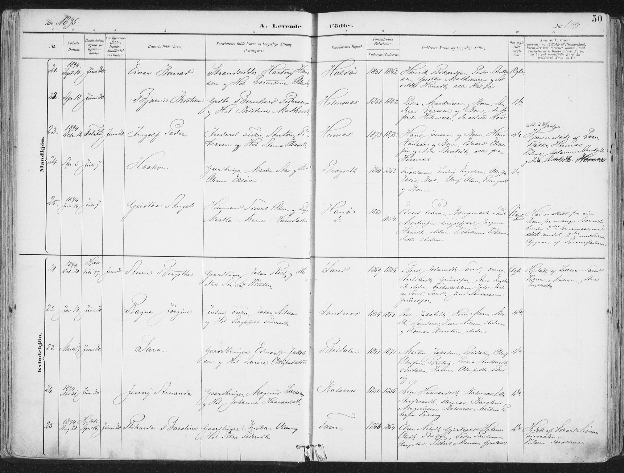 Ministerialprotokoller, klokkerbøker og fødselsregistre - Nordland, AV/SAT-A-1459/888/L1246: Parish register (official) no. 888A12, 1891-1903, p. 50