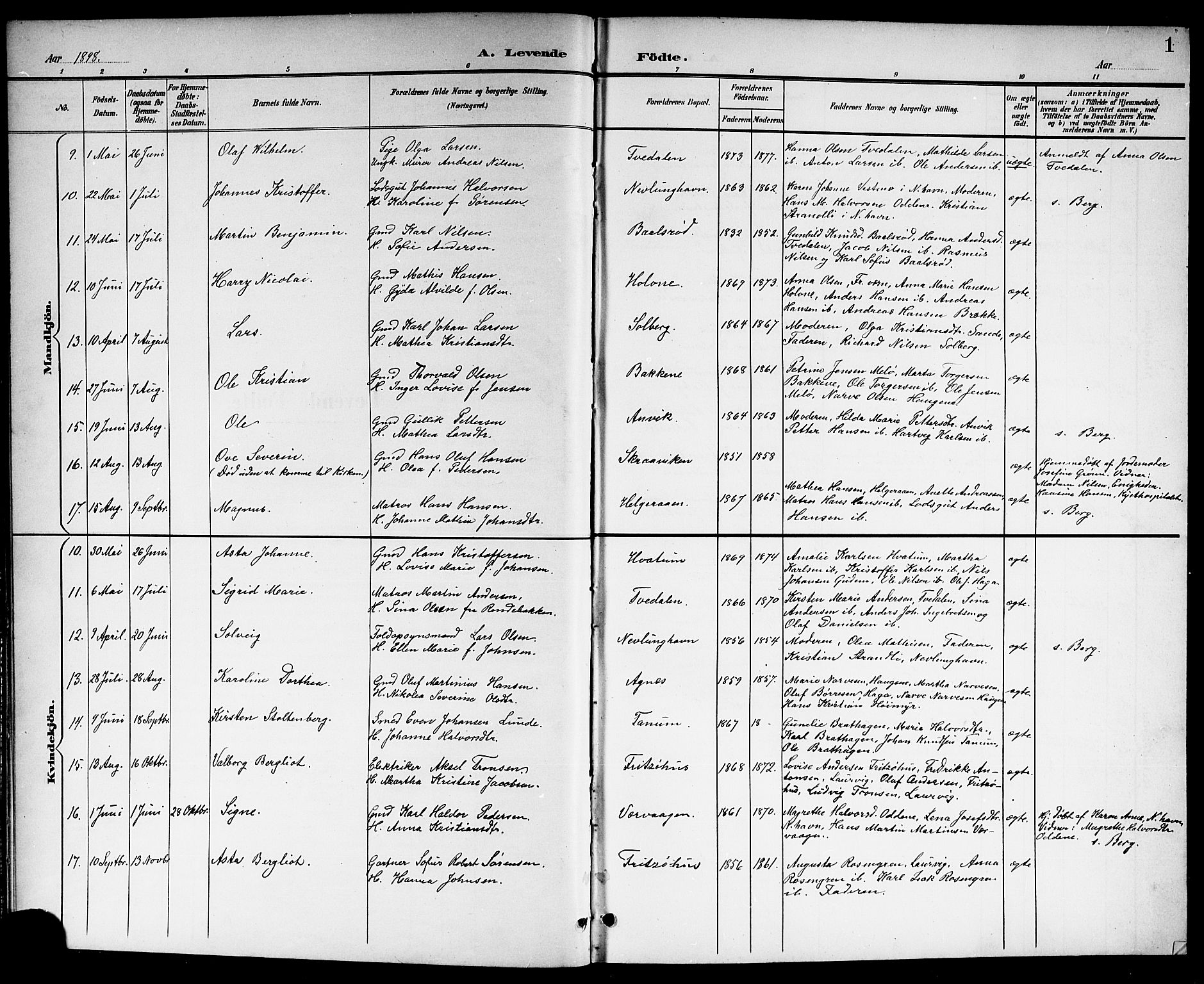 Brunlanes kirkebøker, AV/SAKO-A-342/G/Ga/L0004: Parish register (copy) no. I 4, 1898-1921, p. 1