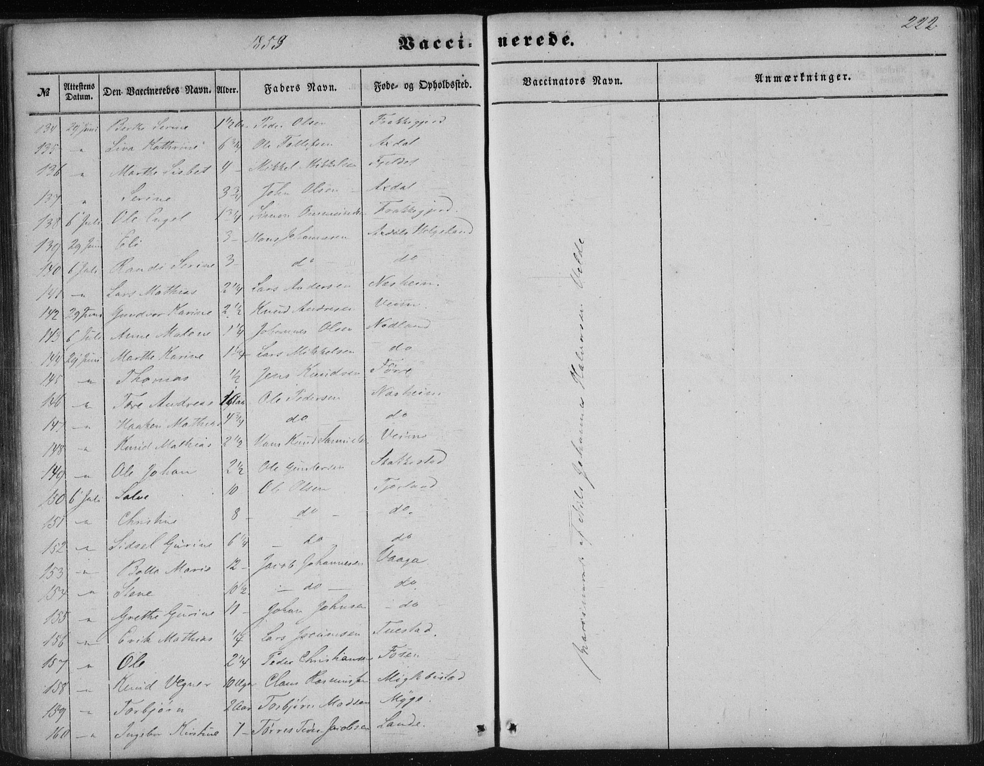 Avaldsnes sokneprestkontor, AV/SAST-A -101851/H/Ha/Haa/L0009: Parish register (official) no. A 9, 1853-1865, p. 222