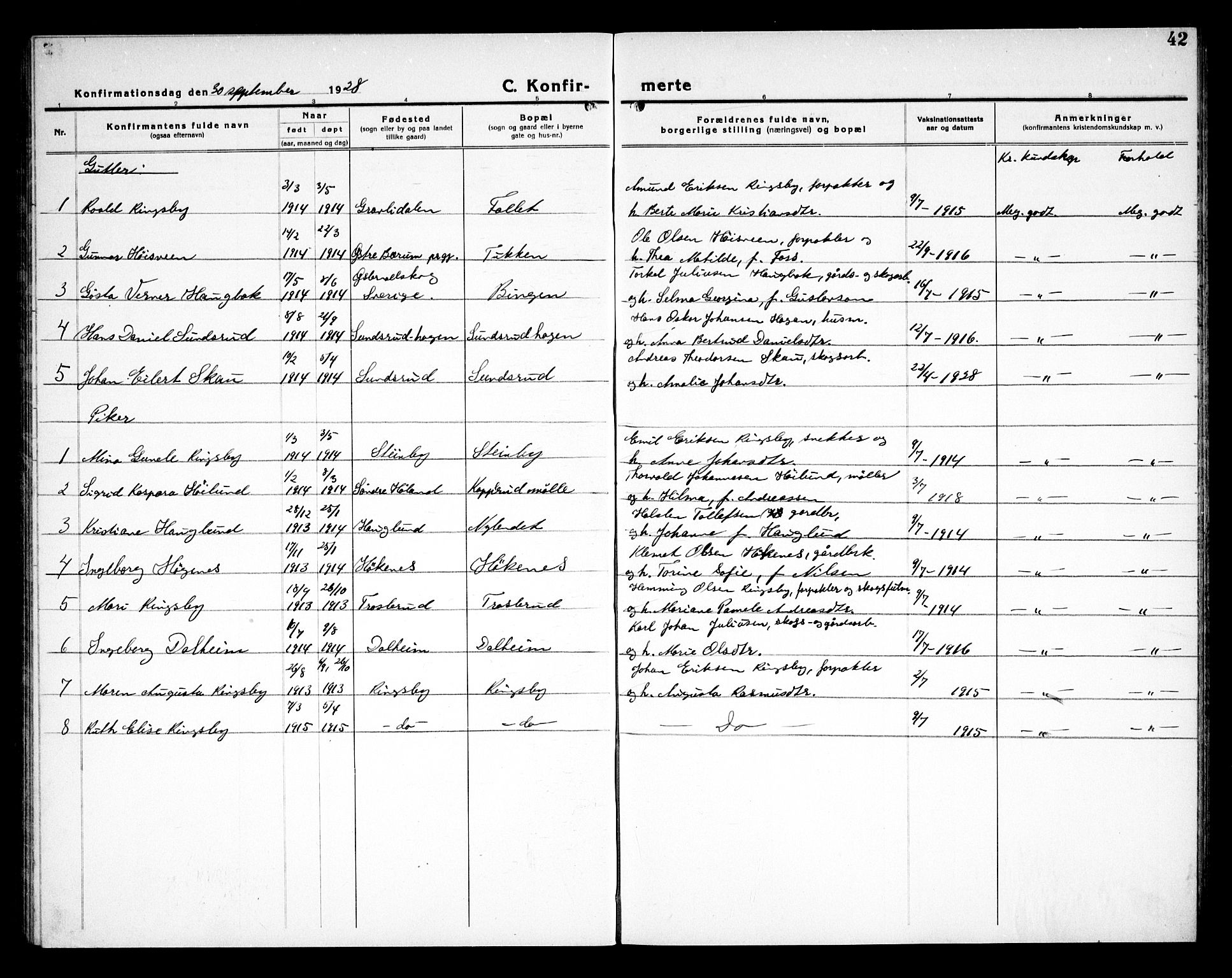 Rødenes prestekontor Kirkebøker, AV/SAO-A-2005/G/Gb/L0003: Parish register (copy) no. II 3, 1922-1936, p. 42