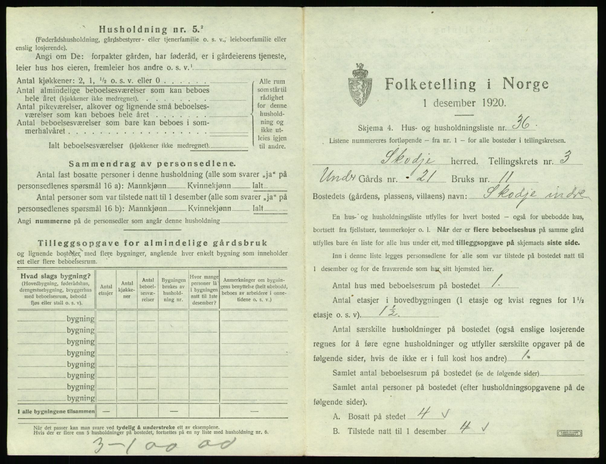 SAT, 1920 census for Skodje, 1920, p. 231