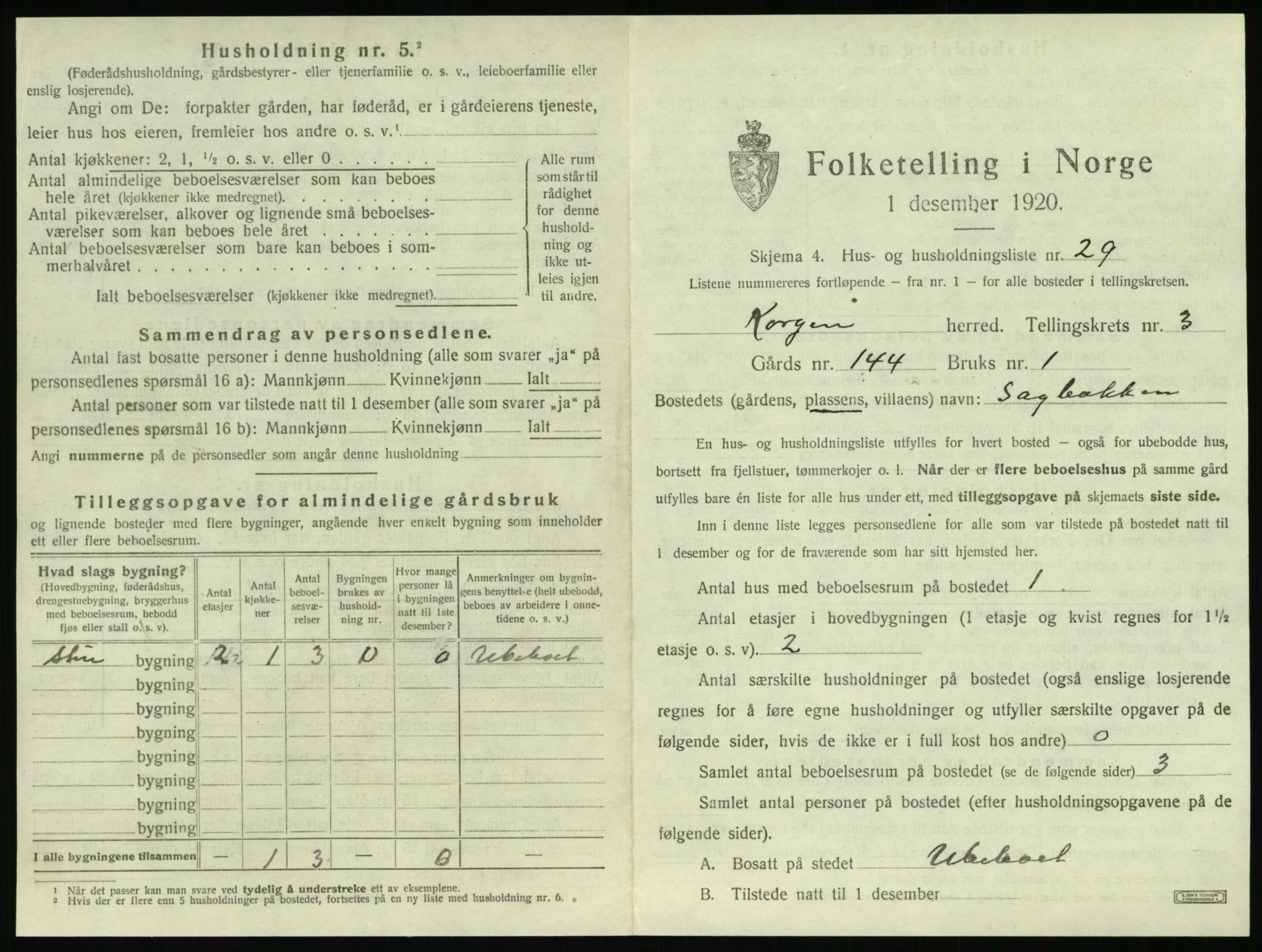 SAT, 1920 census for Korgen, 1920, p. 238