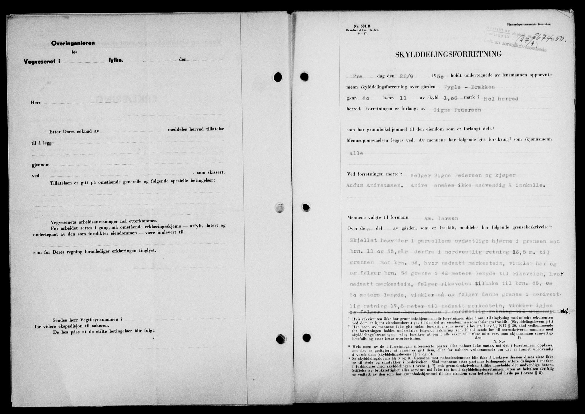 Lofoten sorenskriveri, SAT/A-0017/1/2/2C/L0024a: Mortgage book no. 24a, 1950-1950, Diary no: : 2674/1950