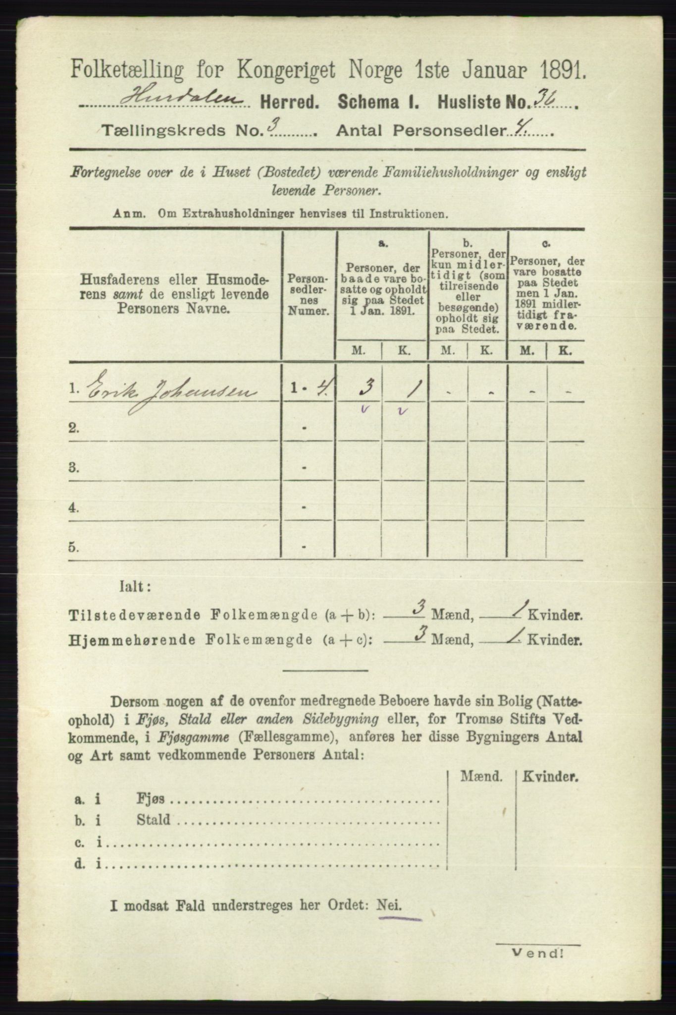 RA, 1891 census for 0239 Hurdal, 1891, p. 1025