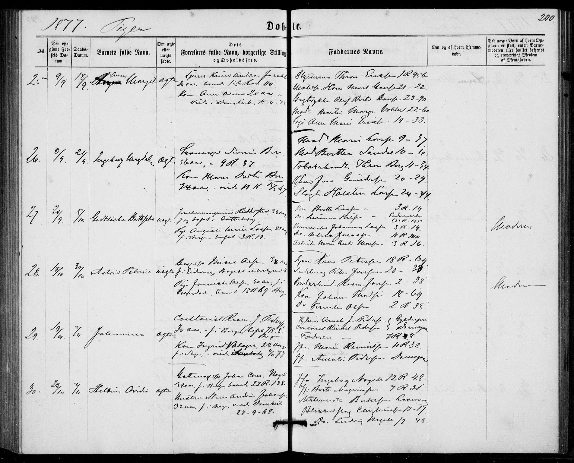Fødselsstiftelsens sokneprestembete, ført av overlegen*, SAB/-: Parish register (official) no. A 1, 1863-1883, p. 200